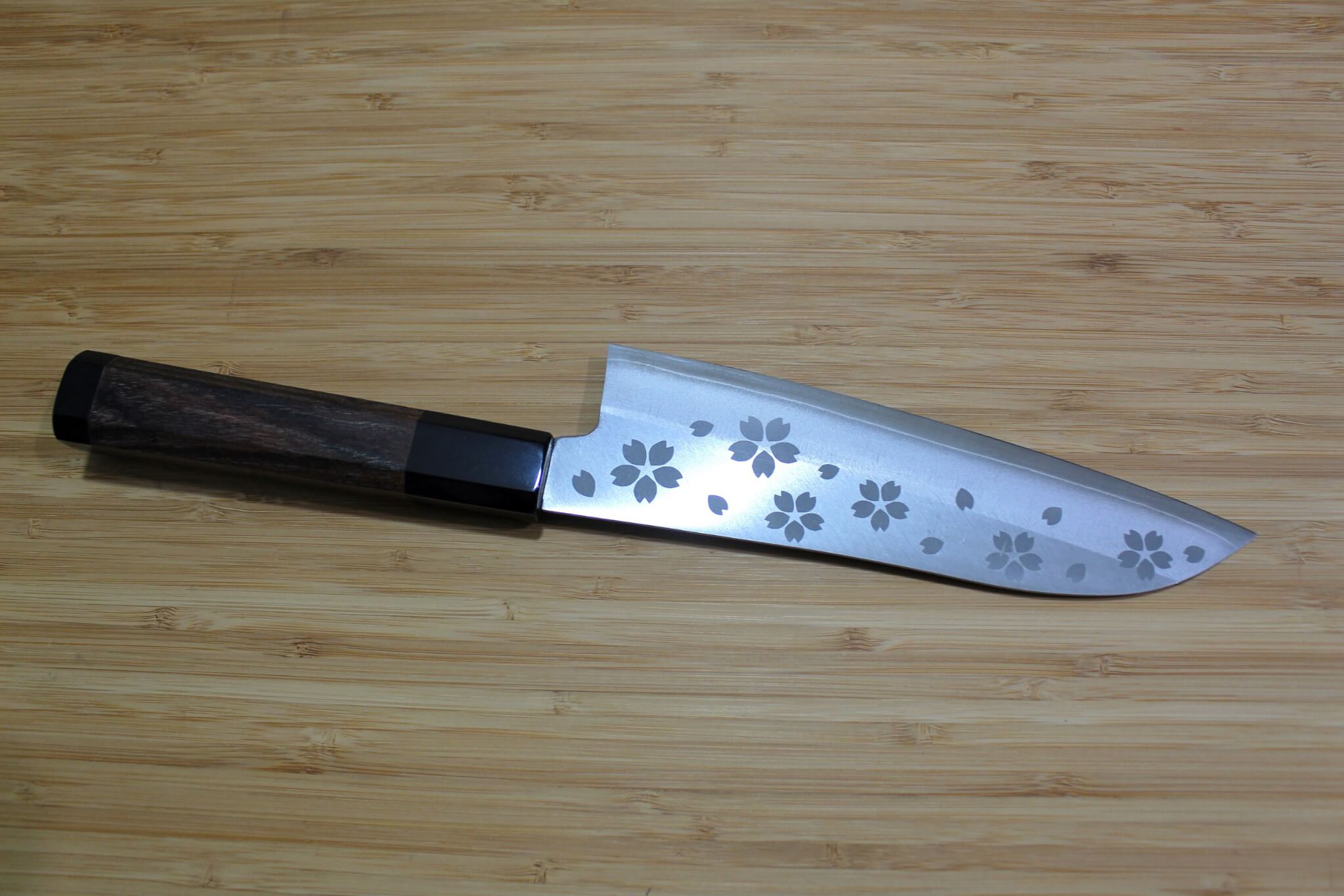 Fujita Marunoko VG-10 Cherry Blossom Santoku with Cypress Handle 180 mm / 7.0"