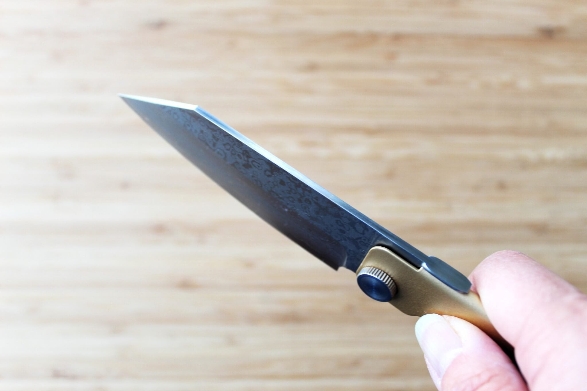 Higonokami VG10 Damascus Folding Knife - Brass Handle | Nagao Kanekoma