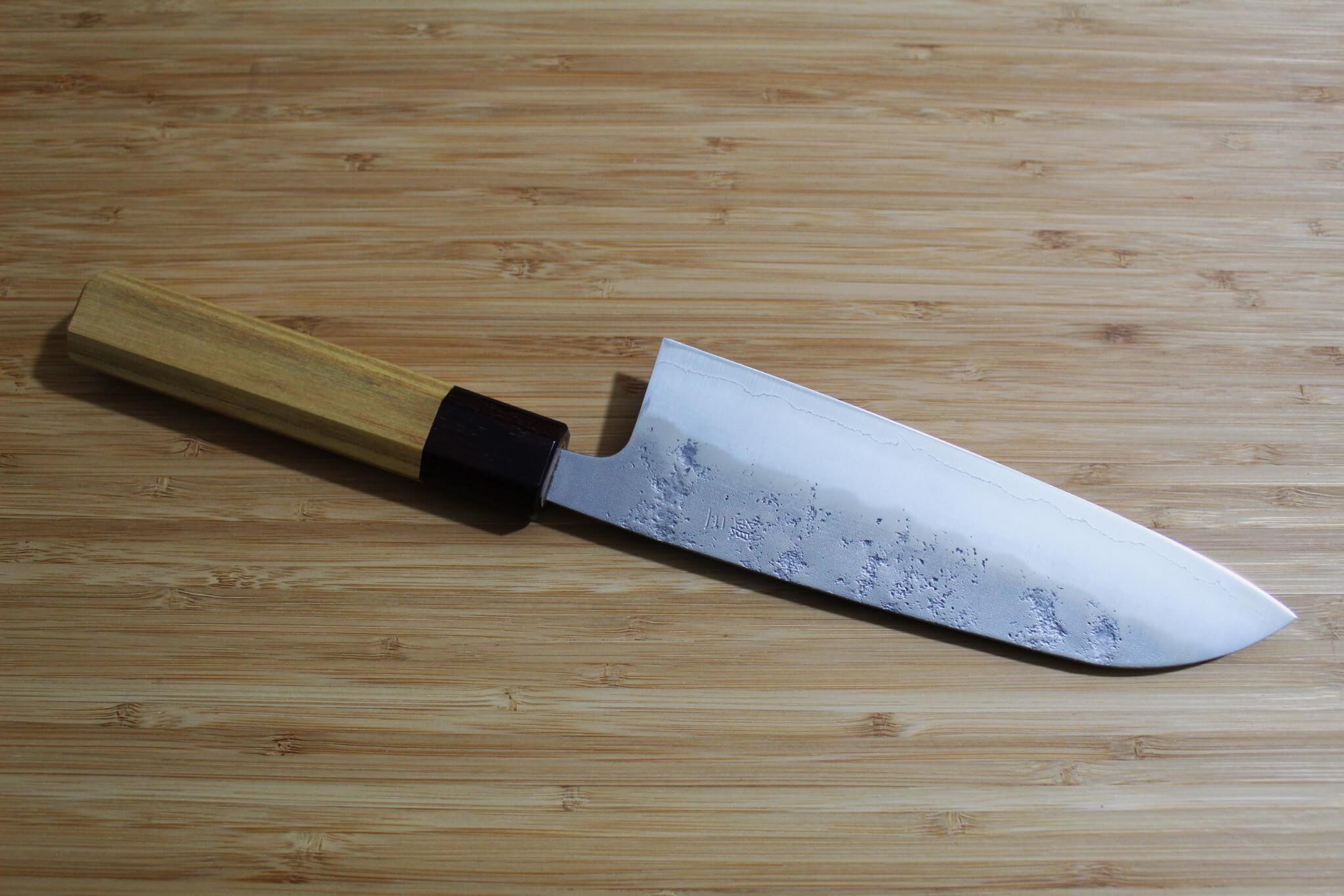 Hounen Kihan Oborozuki Ginsan Nashiji Santoku Knife 165 mm / 6.5" with Magnolia Handle