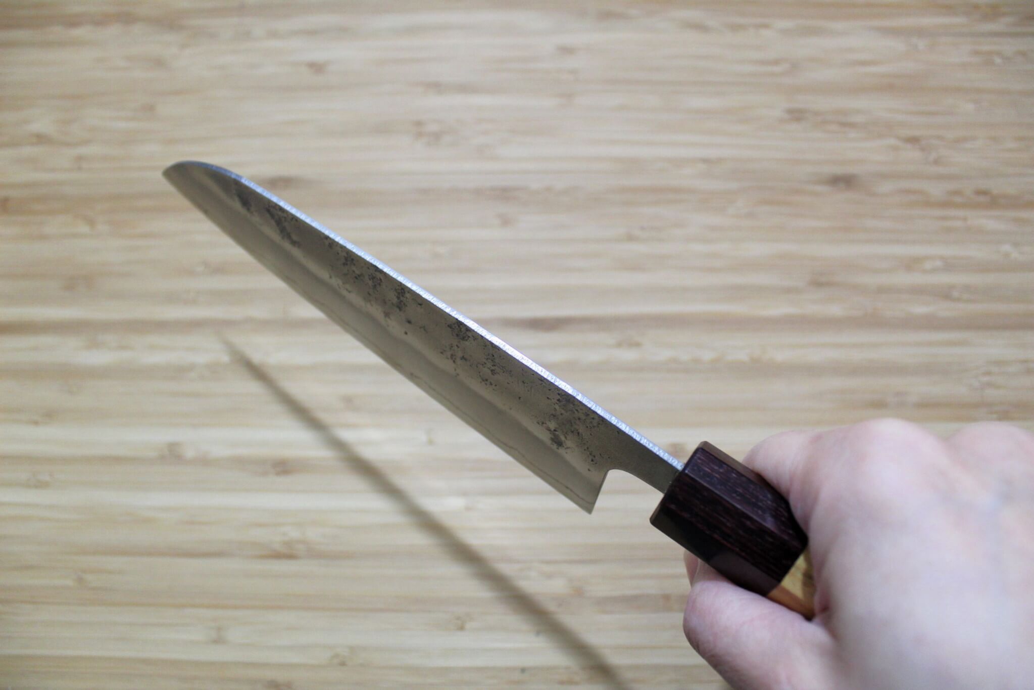 Hounen Kihan Oborozuki Ginsan Nashiji Santoku Knife 165 mm / 6.5" with Magnolia Handle