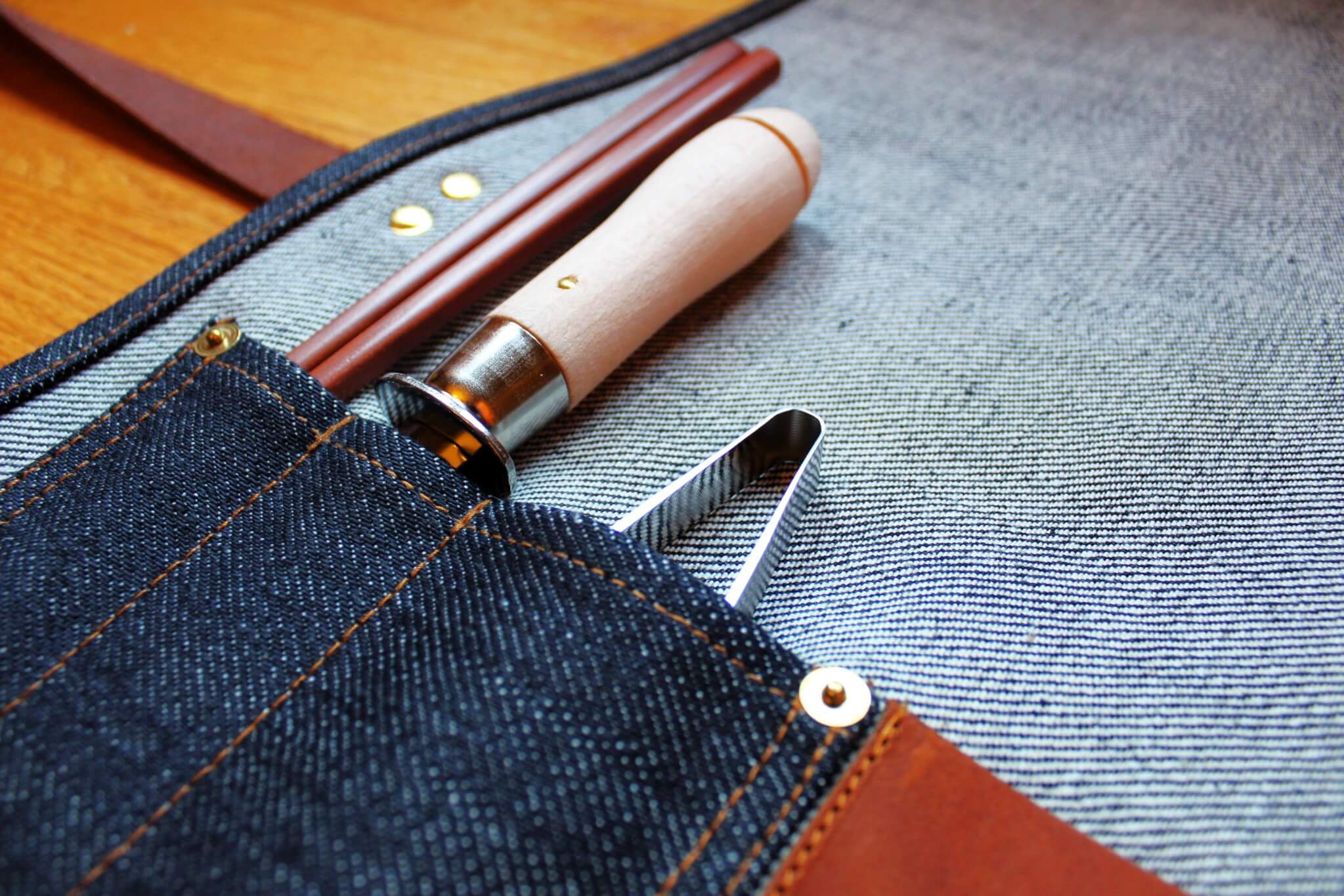 Kaneshige Hamono Handmade Denim and Leather Knife Roll