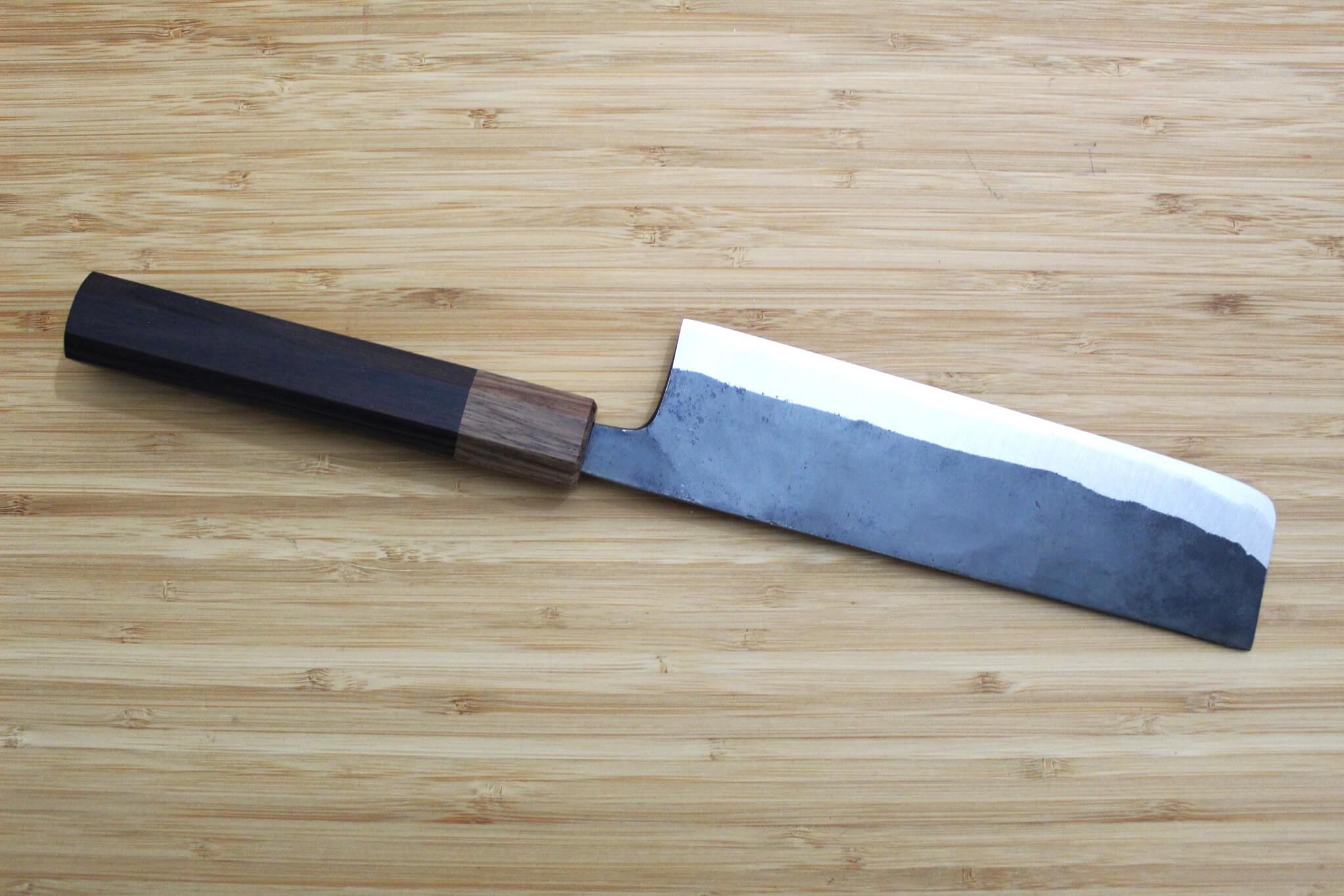 Kaneshige Hamono Kurouchi Aoniko Nakiri Knife 170 mm / 6.7" Khii Ebony Handle