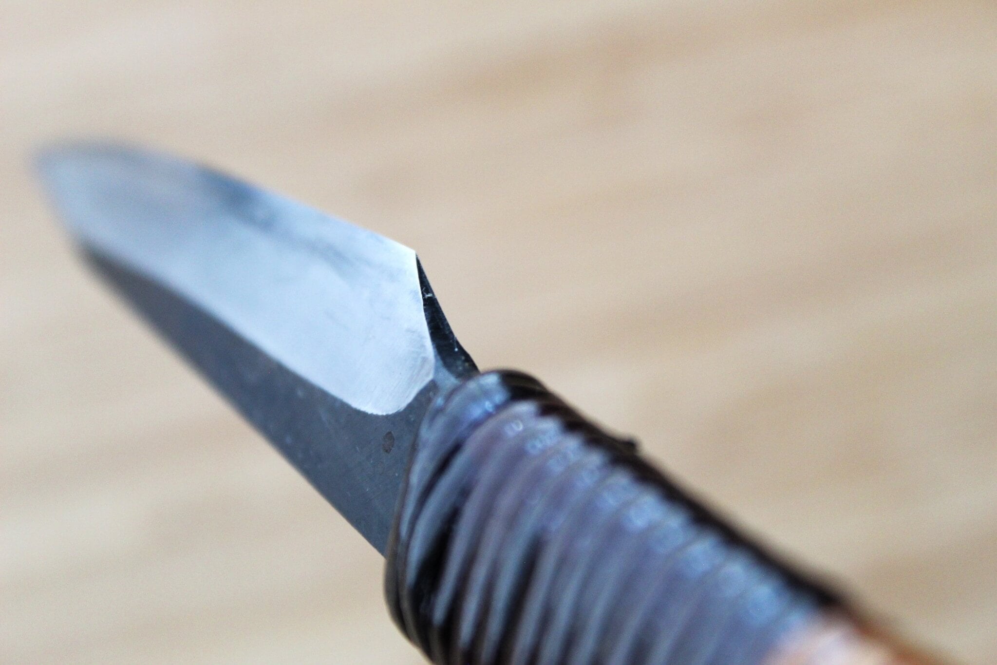 Kyokokaji Shokei 90mm Full-Tang Petty Knife with 3mm Thick Spine and Fujimaki Rattan Handle