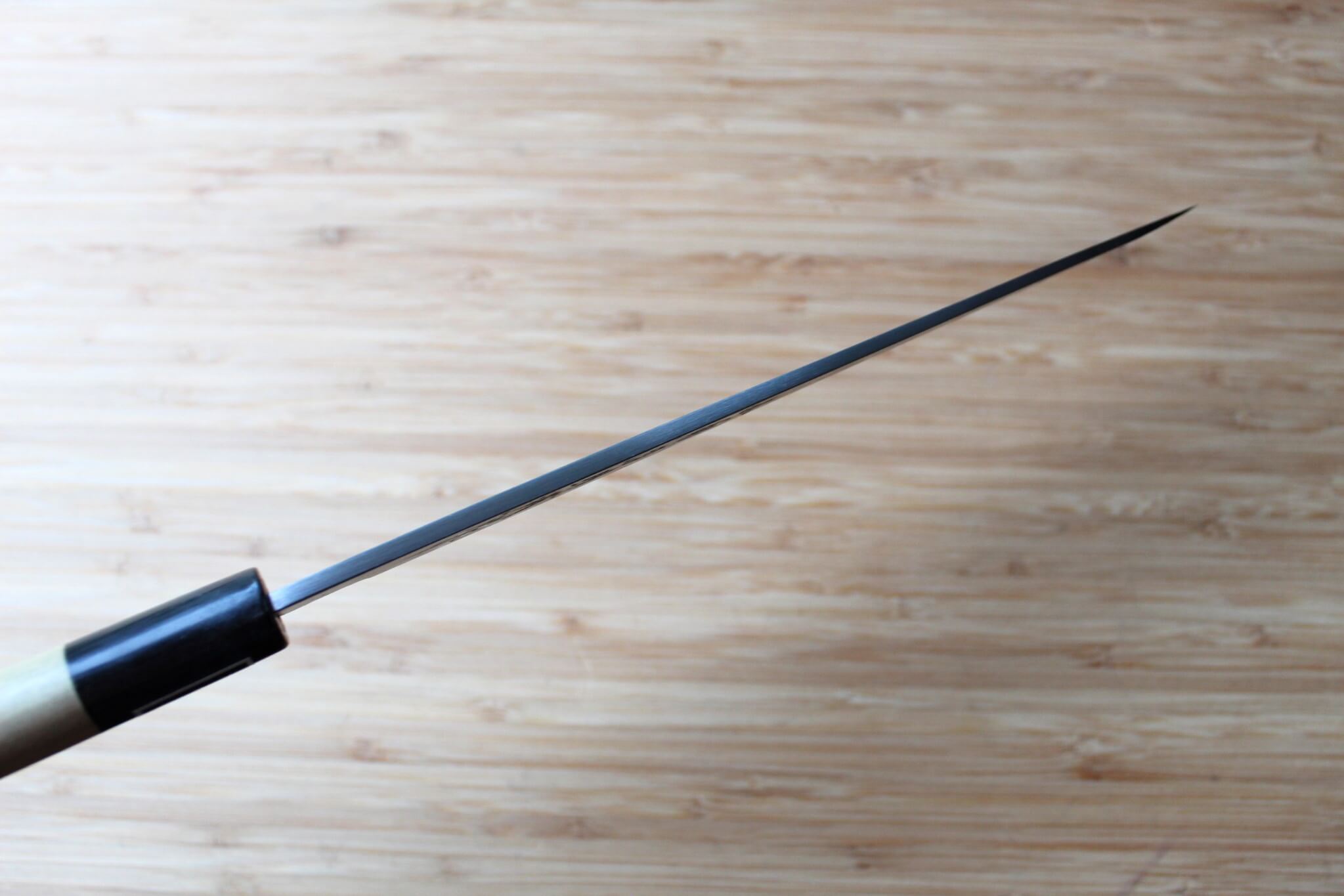 Miki Hamono Yanagiba Slicer Knife Shironiko Damascus Magnolia Handle