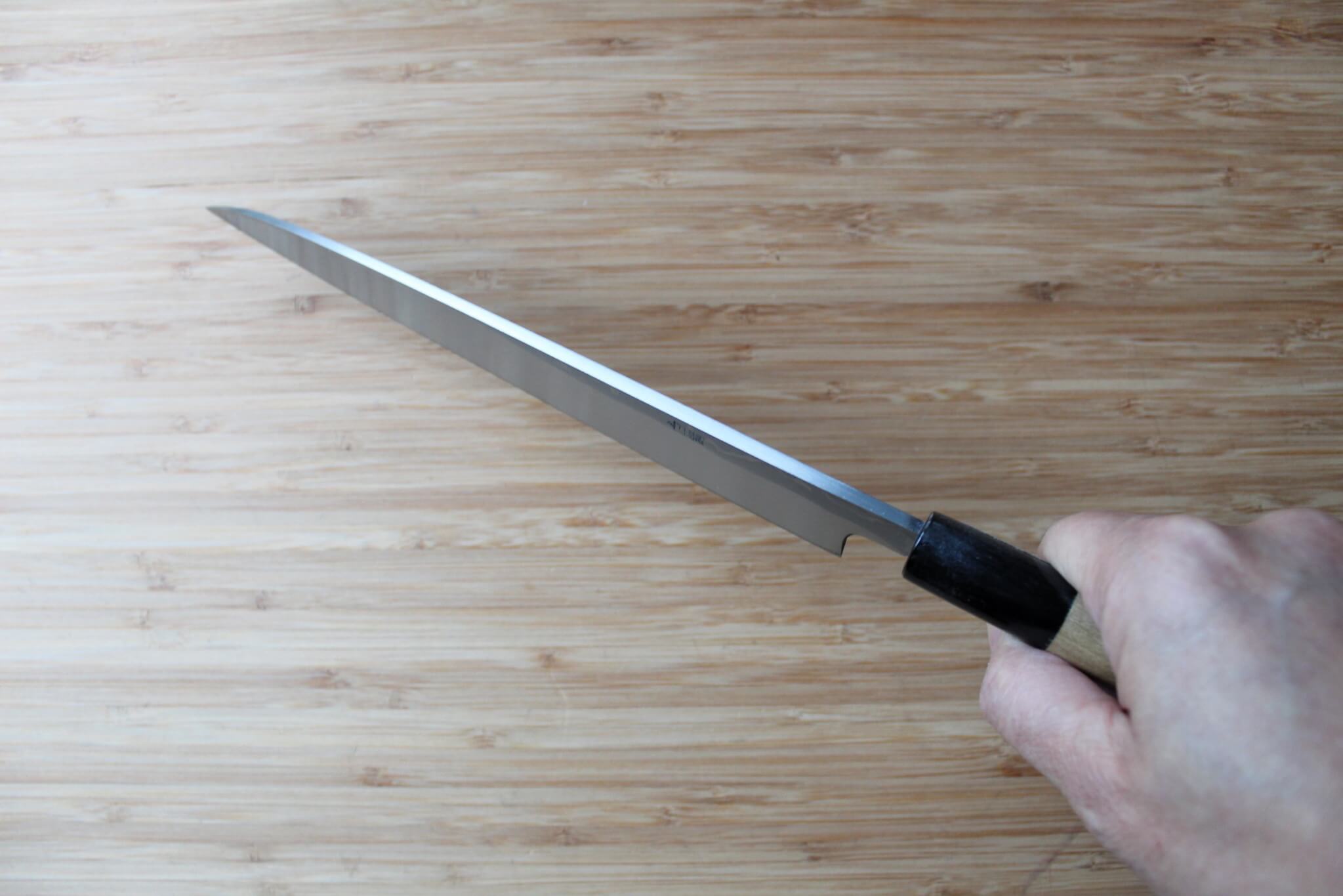 Miki Hamono Yanagiba Slicer Knife Shironiko Damascus Magnolia Handle