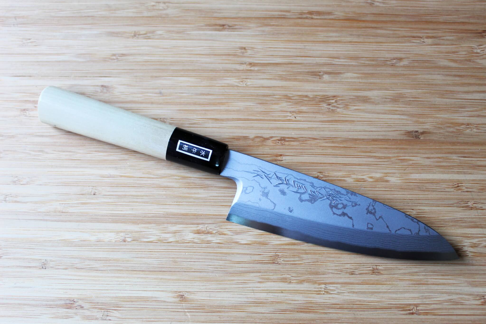 Miki Hamono Damascus Funayuki Knife White Steel Magnolia Buffalo Horn Handle Japanese Knife Seattle Area USA