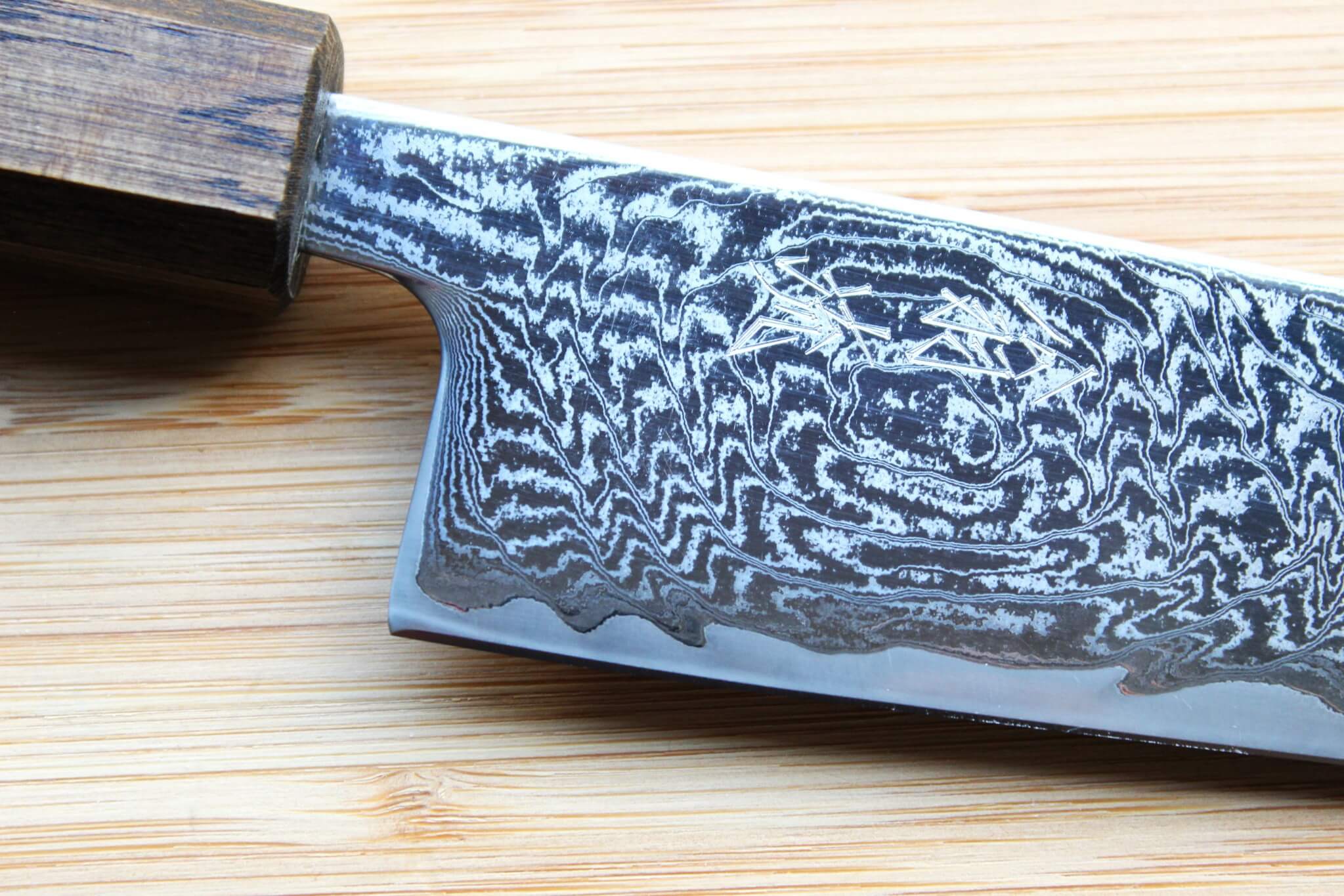 OUL Uzu Vortex Nickle Damascus Bunka 210 mm / 6.7" Black Oak