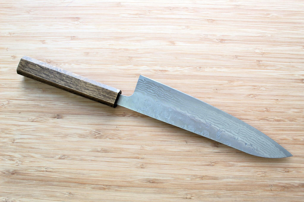 OUL SW Nickel Damascus Washiji Gyuto 210mm Japanese chef knife with Black Oak handle