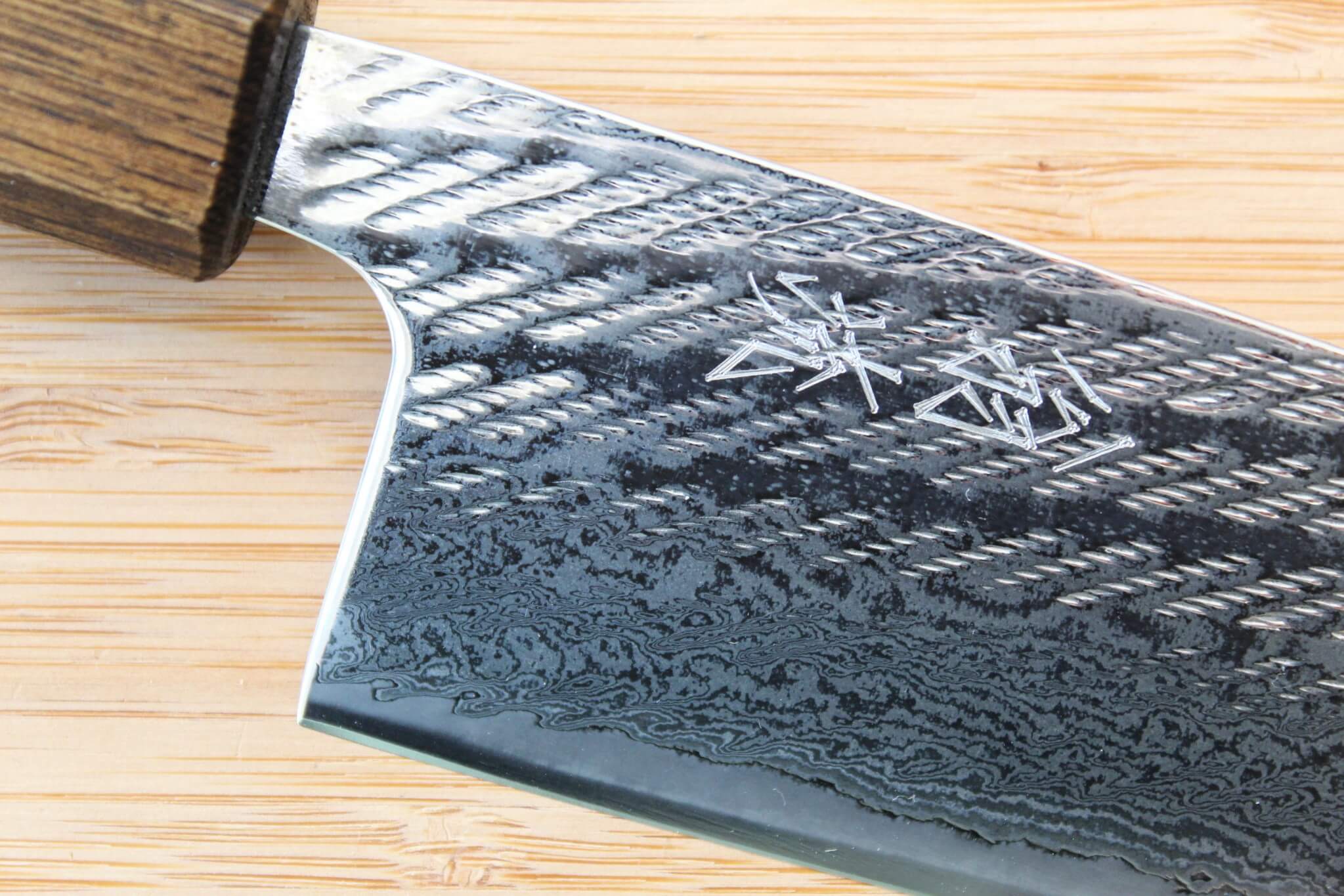 OUL Nawame Ginsan Damascus Gyuto 210mm Japanese chef knife with Black Oak handle