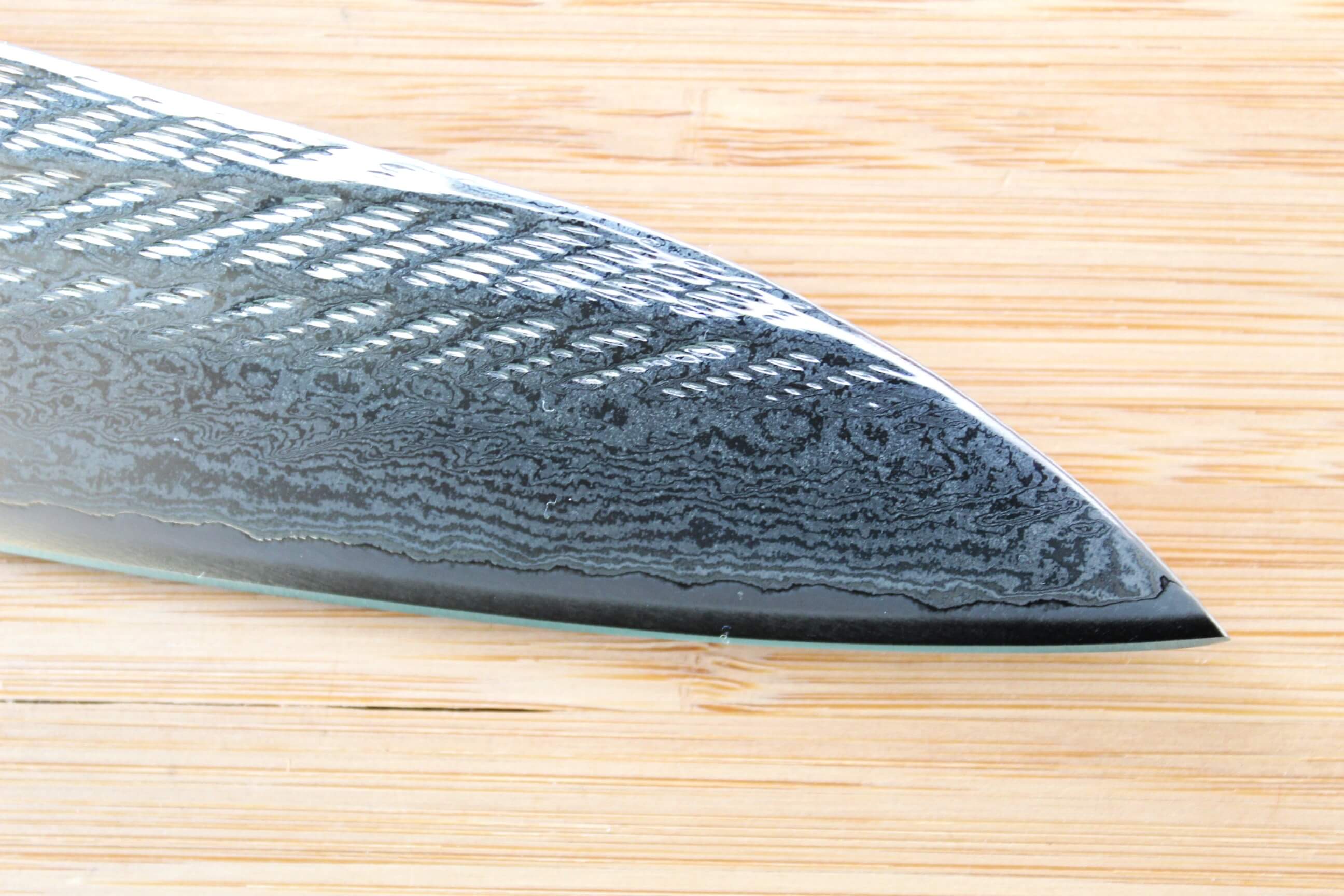 OUL Nawame Ginsan Damascus Gyuto 210mm Japanese chef knife with Black Oak handle