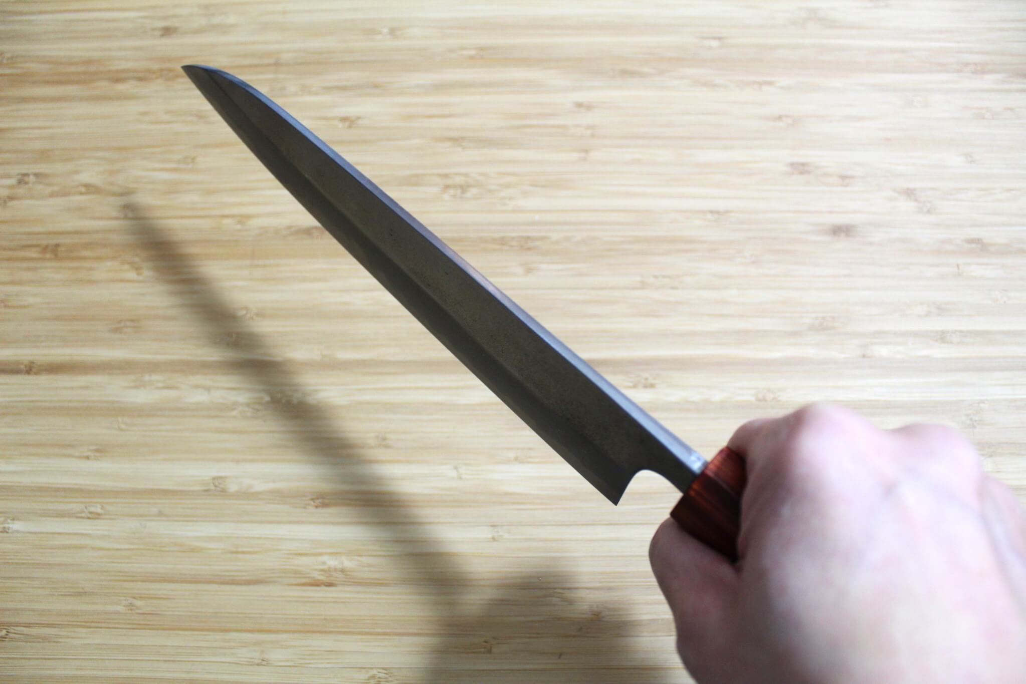 Sawakazuma Yugiri Nashiji Gyuto Knife 210 mm / 8.2" Maple and Renghas Handle Orange
