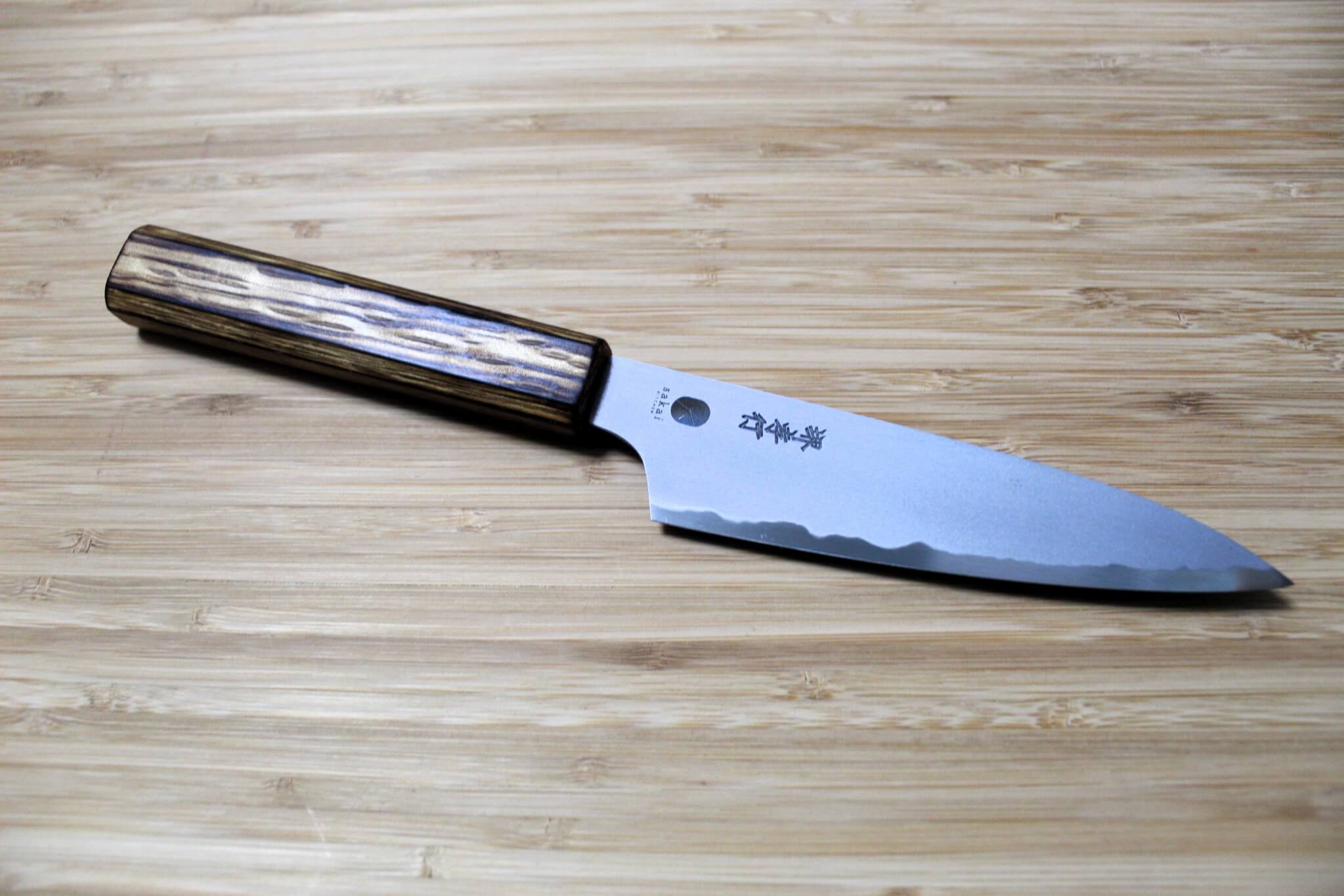 Sakai Takayuki Baikoku Shironiko / White Steel #2 Petty Knife 140mm / 5.5" Burnt Oak Handle