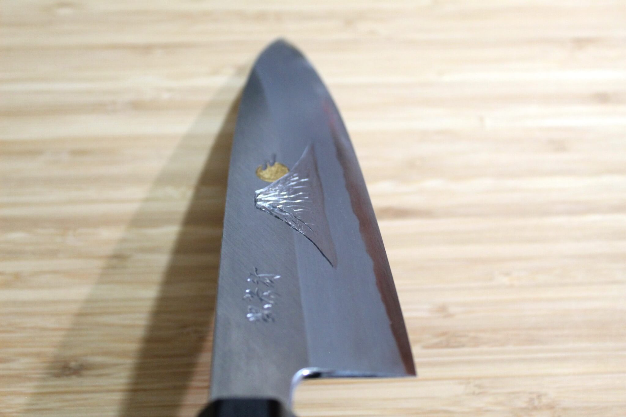 Sakai Takayuki Aoniko Gyuto 210 mm (8.2") - Mt. Fuji and Sunset Hand Engraving