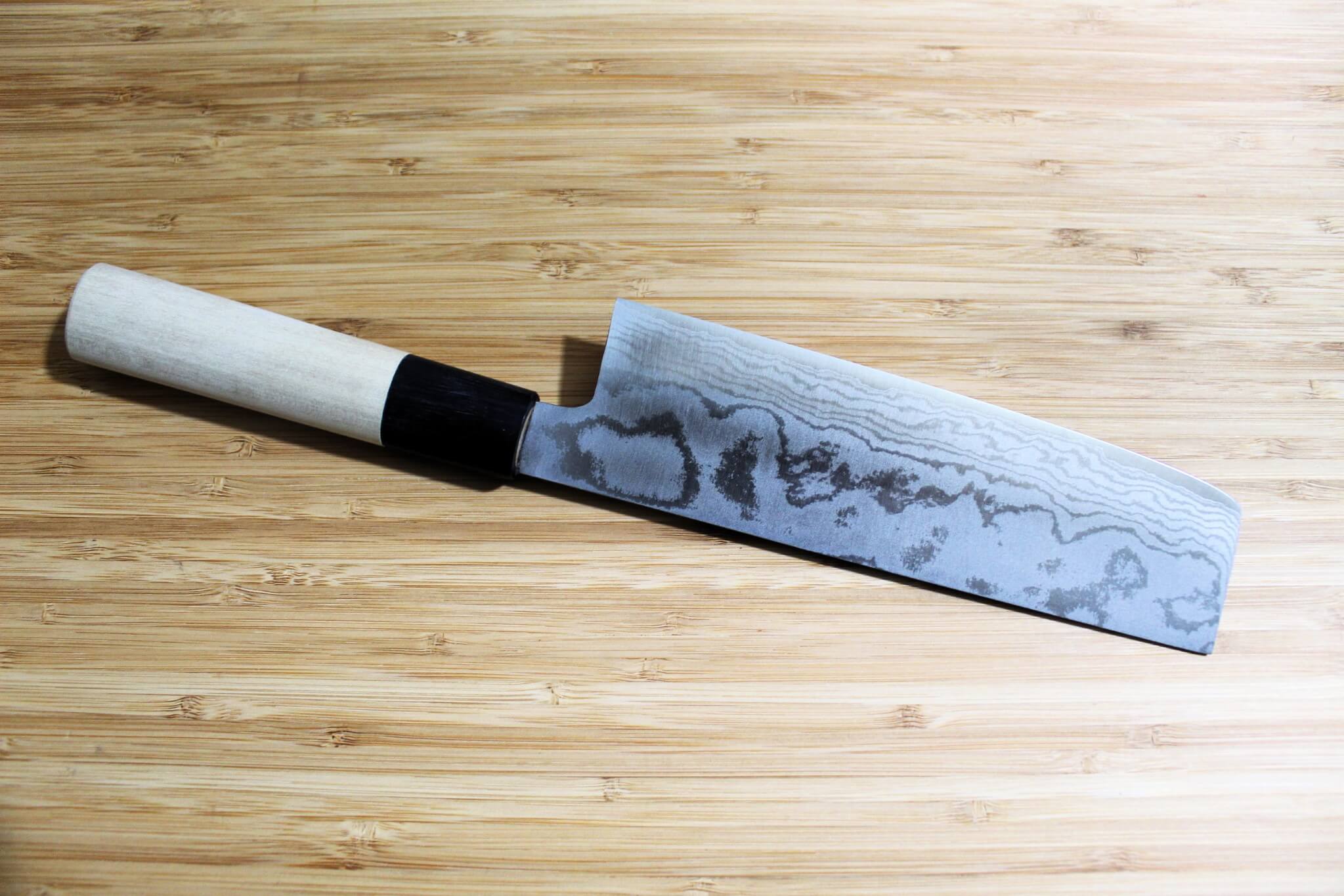 Shigeki Tanaka Damascus VG-10 Nakiri with Magnolia Handle Buffalo Ferrule 165mm / 6.5"