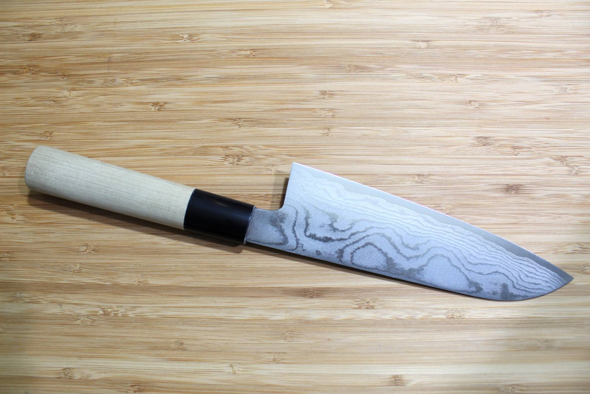 Shigeki Tanaka Damascus VG-10 Santoku with Magnolia Handle Buffalo Ferrule 165mm / 6.5"