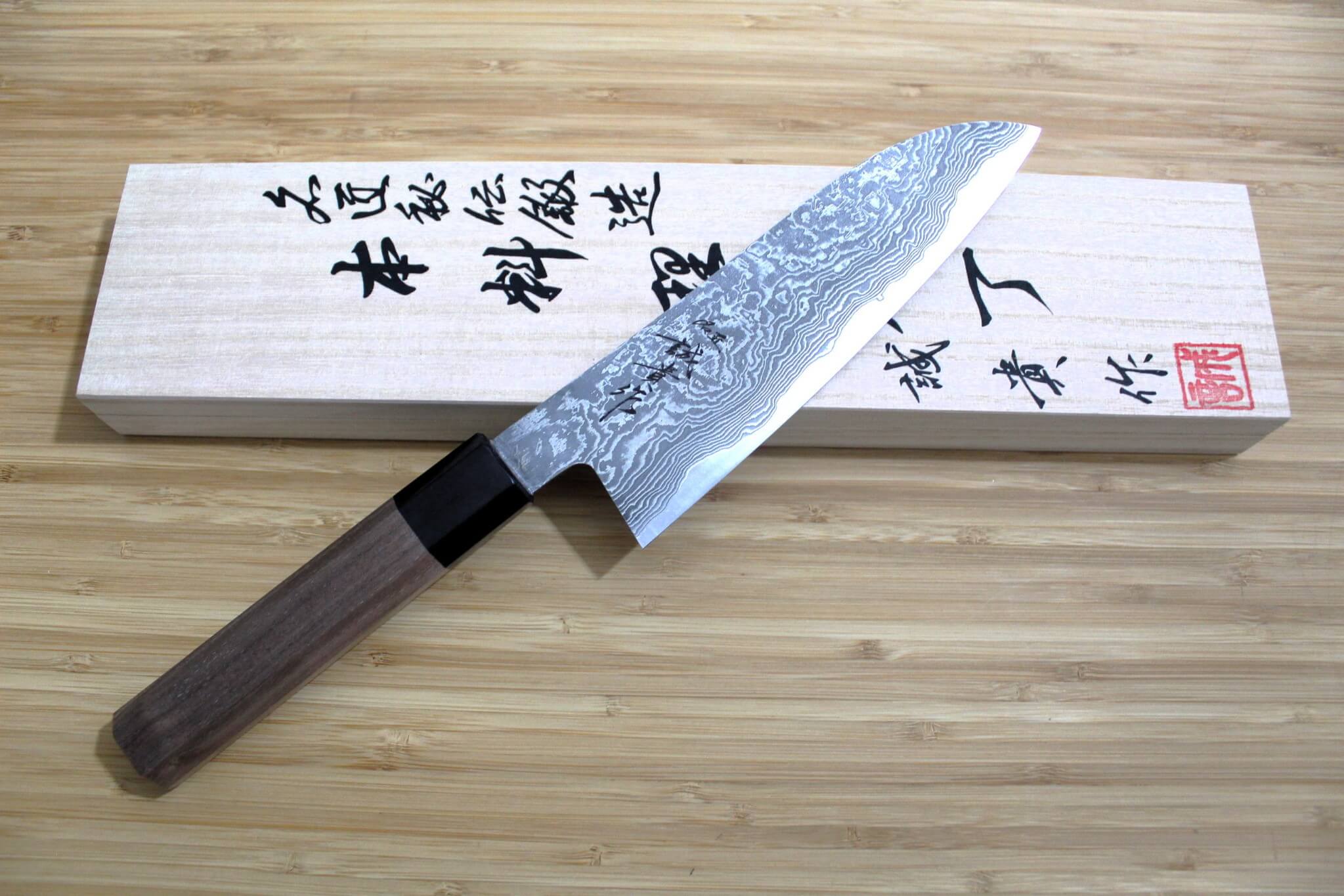 Shigeki Tanaka Damascus SG2 Steel Santoku with Walnut Handle 165