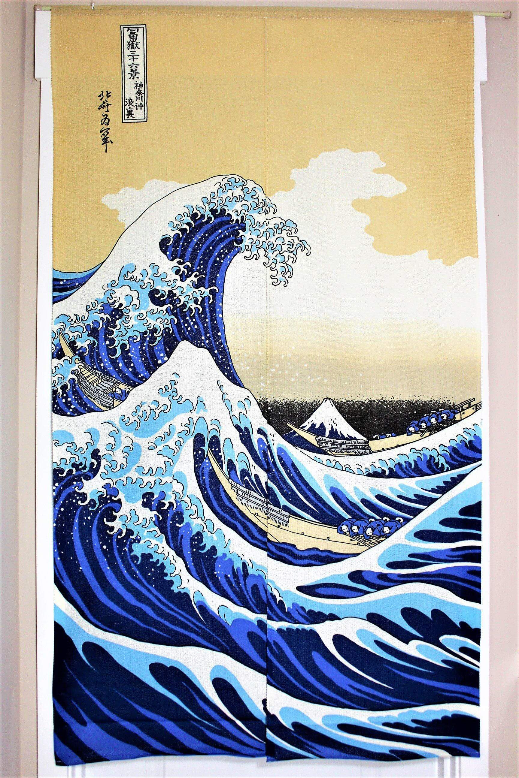 Japanese Decor - Japanese Noren Curtain With Light Fabric - The Great Wave Of Kanagawa