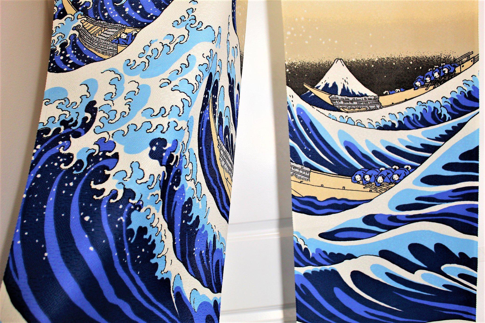 Japanese Decor - Japanese Noren Curtain With Light Fabric - The Great Wave Of Kanagawa