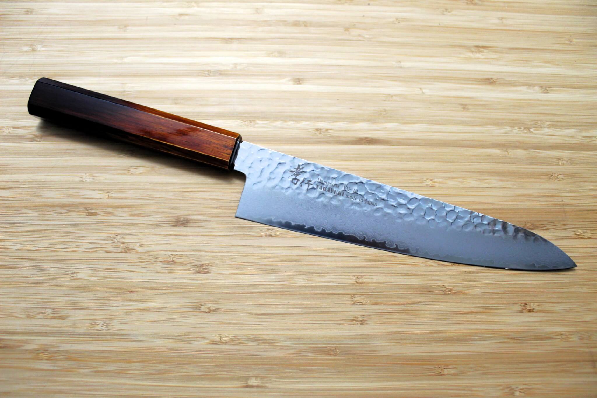 Kitchen Knife - Sakai Takayuki Gyuto Japanese Chef Knife 210 Mm (8.2") Damascus 33 Layer With Brown Lacquered Oak Handle