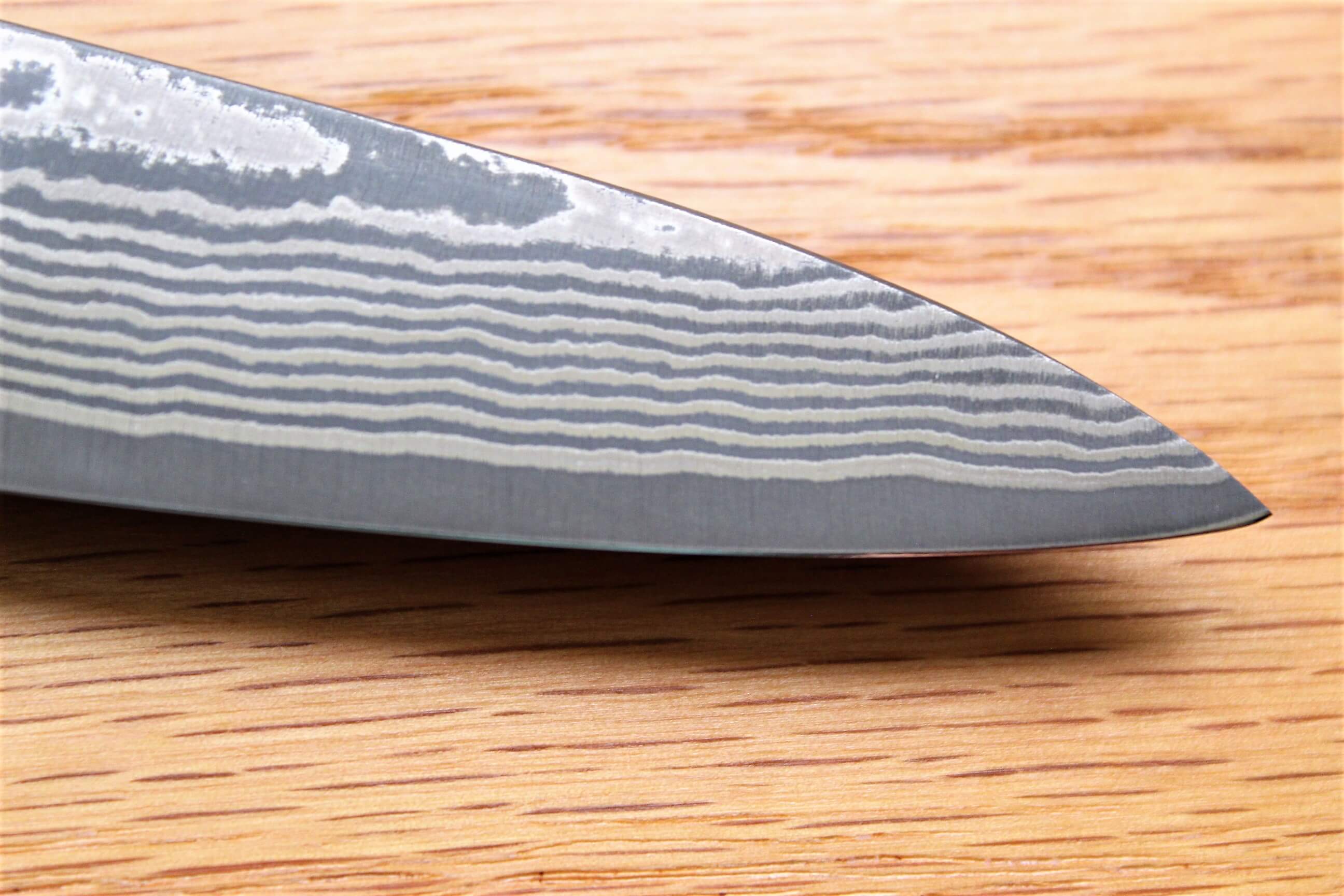 Kitchen Knives - Fujiwara Yasuhiko Kagerou Ginsan Nickle Damascus Petty With Ebony Handle Buffalo Ferrule 150mm / 5.9"