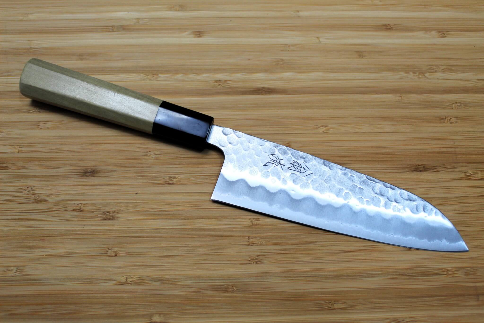 OUL Santoku Hammered Shironiko / White Steel #2 165 mm / 6.5" Magnolia Handle