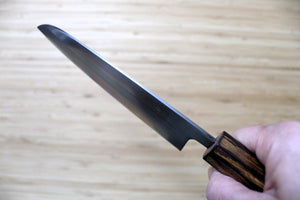 OUL Santoku Shirogami #1 / White Steel #1 Stainless Clad 165 mm / 6.5" Burnt Oak Handle