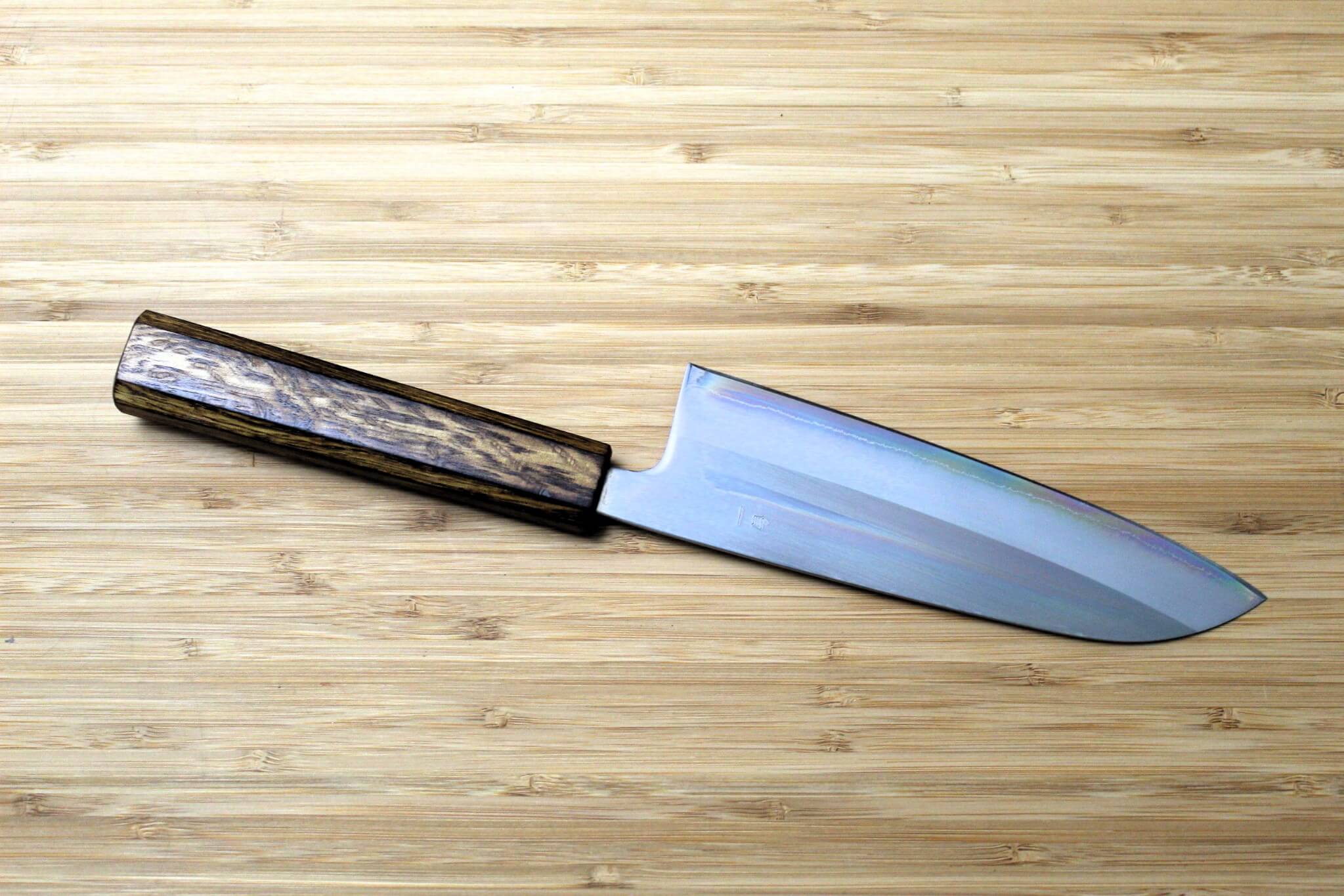 Kitchen Knives - OUL Santoku Shirogami #1 / White Steel #1 Stainless Clad 165 Mm / 6.5" Burnt Oak Handle