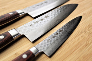 Kitchen Knives - Sakai Takayuki Japanese Knife Set Damascus 17 Layer Petty Knife 135mm (5.3") Santoku Knife 180mm (7.1")  Nakiri Knife 160mm (6.3")