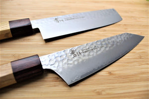 Kitchen Knives - Sakai Takayuki Japanese Knife Set Damascus 33 Layer With Japanese Handle Kengata Santoku Knife 160mm (6.3")  Nakiri Knife 160mm (6.3")