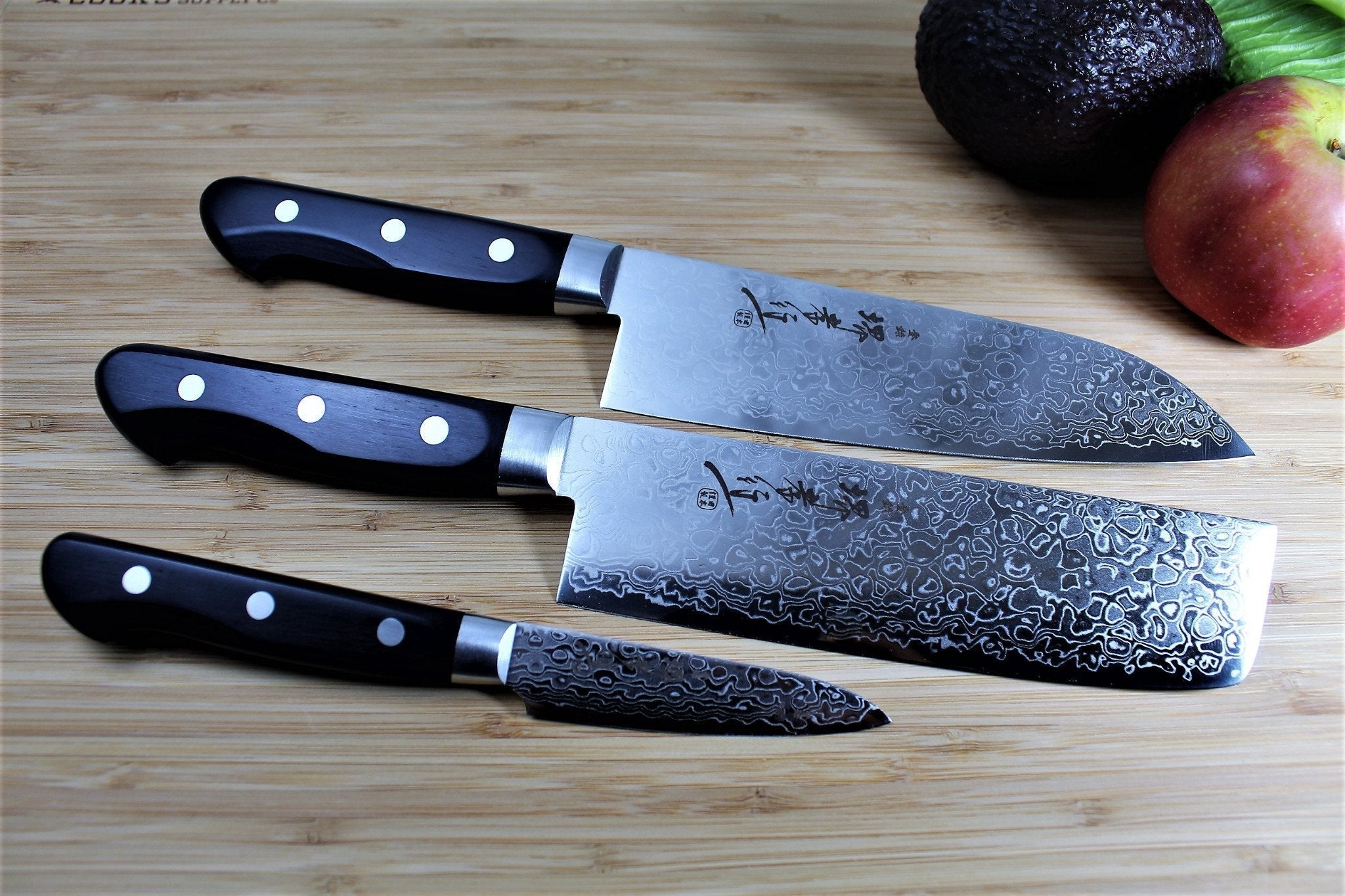 Kitchen Knives - Sakai Takayuki Japanese Knife Set Mirror Damascus 45 Layer Paring Knife 80 Mm (3.1") Santoku Knife 170mm (6.7") Nakiri Knife 160 Mm (6.3")