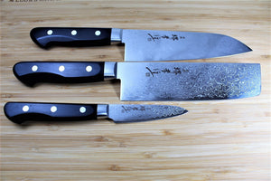 Kitchen Knives - Sakai Takayuki Japanese Knife Set Mirror Damascus 45 Layer Paring Knife 80 Mm (3.1")  Santoku Knife 170mm (6.7")  Nakiri Knife 160 Mm (6.3")