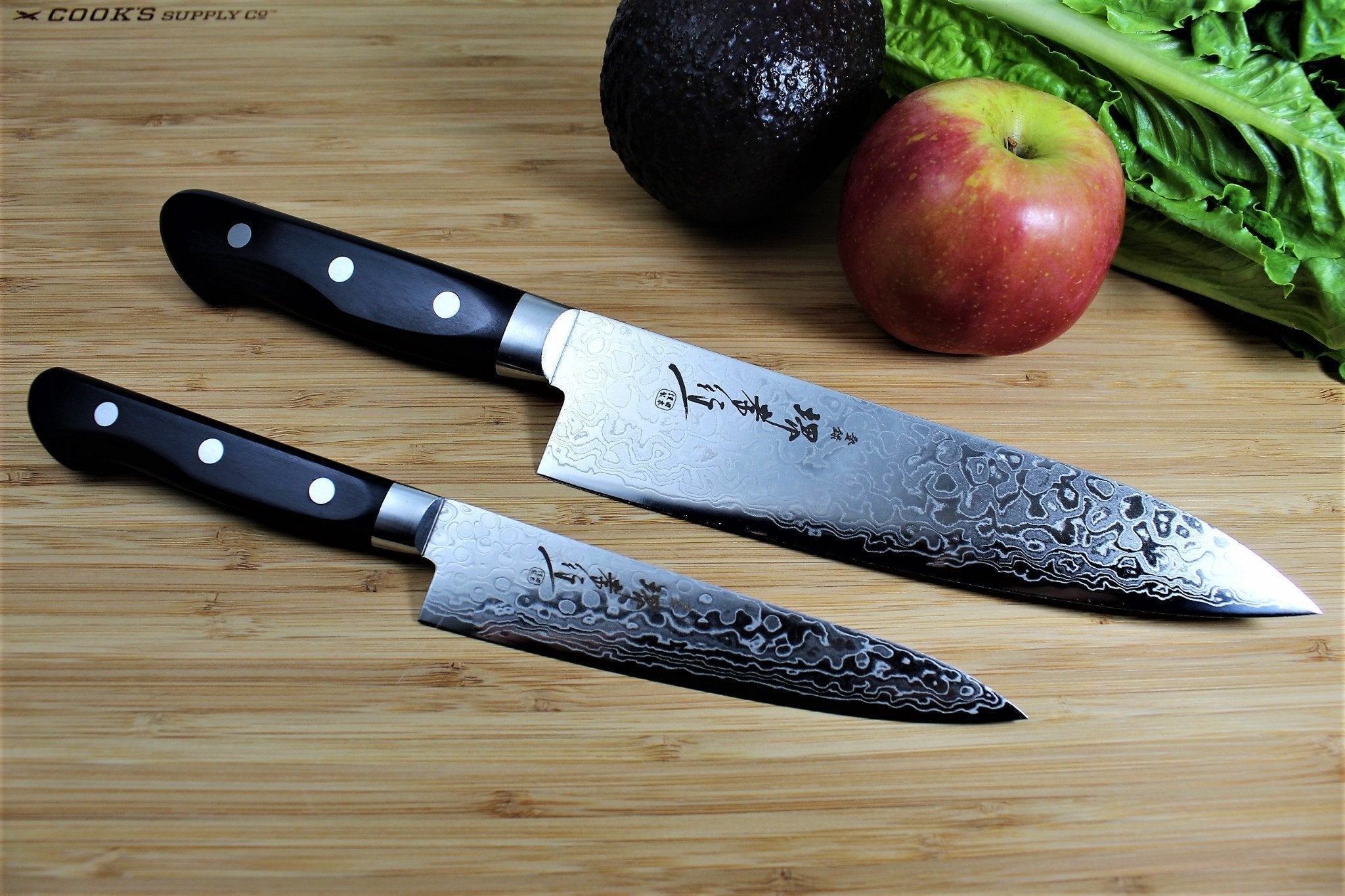 Kitchen Knives - Sakai Takayuki Japanese Knife Set Mirror Damascus 45 Layer Petty Knife 135mm (5.3") Gyuto (Chef's Knife) 180mm (7.1")
