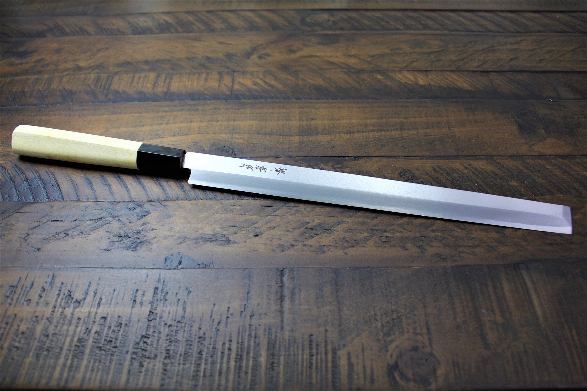 Kitchen Knives - Sakai Takayuki Takohiki Slicer Knife With Buffalo Horn Handle White Steel #2 Kasumi Togi Sakai Takayuki