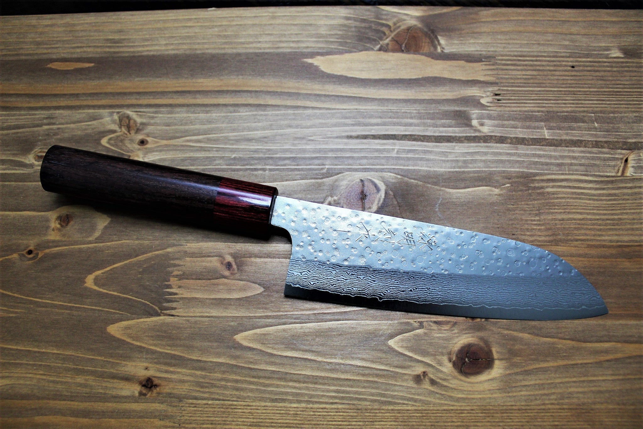 Kitchen Knives - Sawakazuma Setsukei VG-10 Damascus Santoku Knife 165 Mm / 6.5" Rosewood Handle