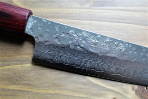 Kitchen Knives - Sawakazuma Setsukei VG-10 Damascus Santoku Knife 165 Mm / 6.5" Rosewood Handle