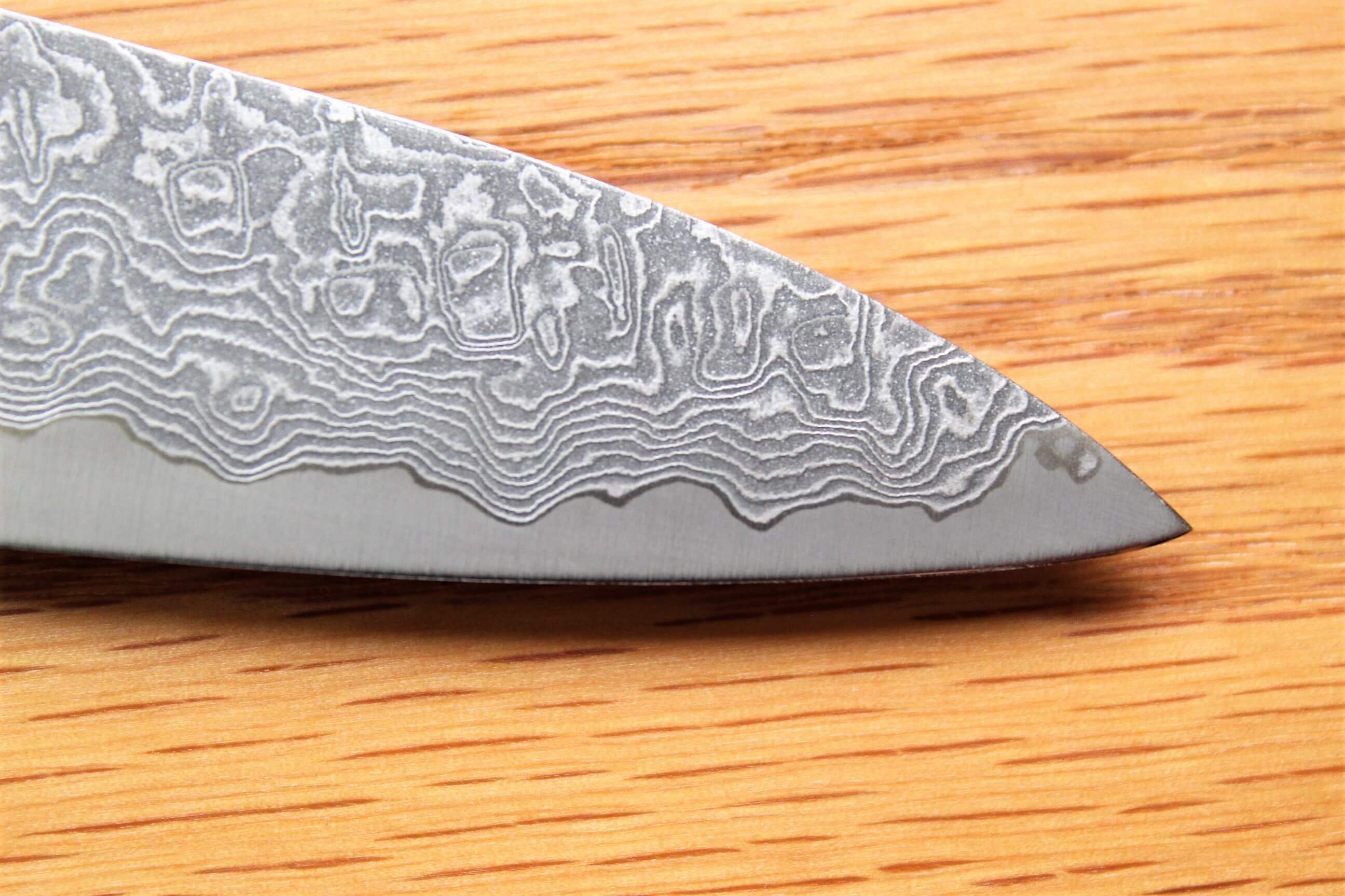 Kitchen Knives - Shigeki Tanaka Habakiri Damascus SG2 Steel Petty With Ebony Handle Buffalo Ferrule 150mm / 5.9"
