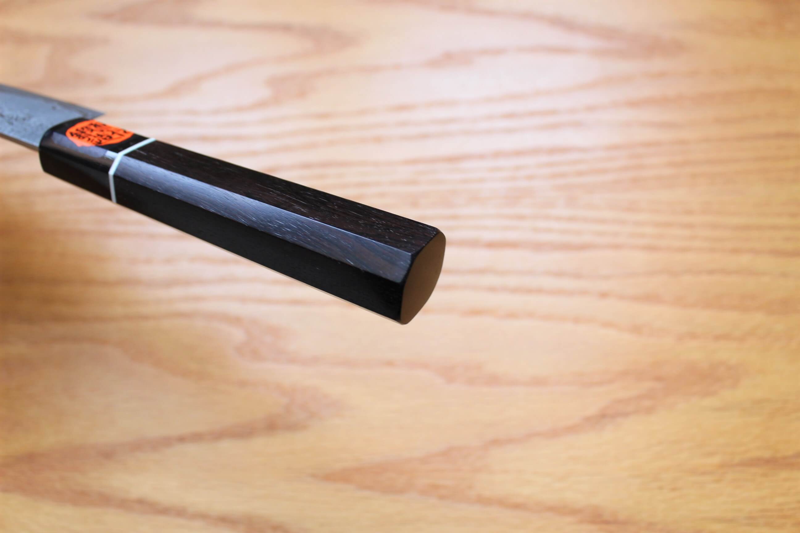 Kitchen Knives - Shigeki Tanaka Habakiri Damascus SG2 Steel Petty With Ebony Handle Buffalo Ferrule 150mm / 5.9"
