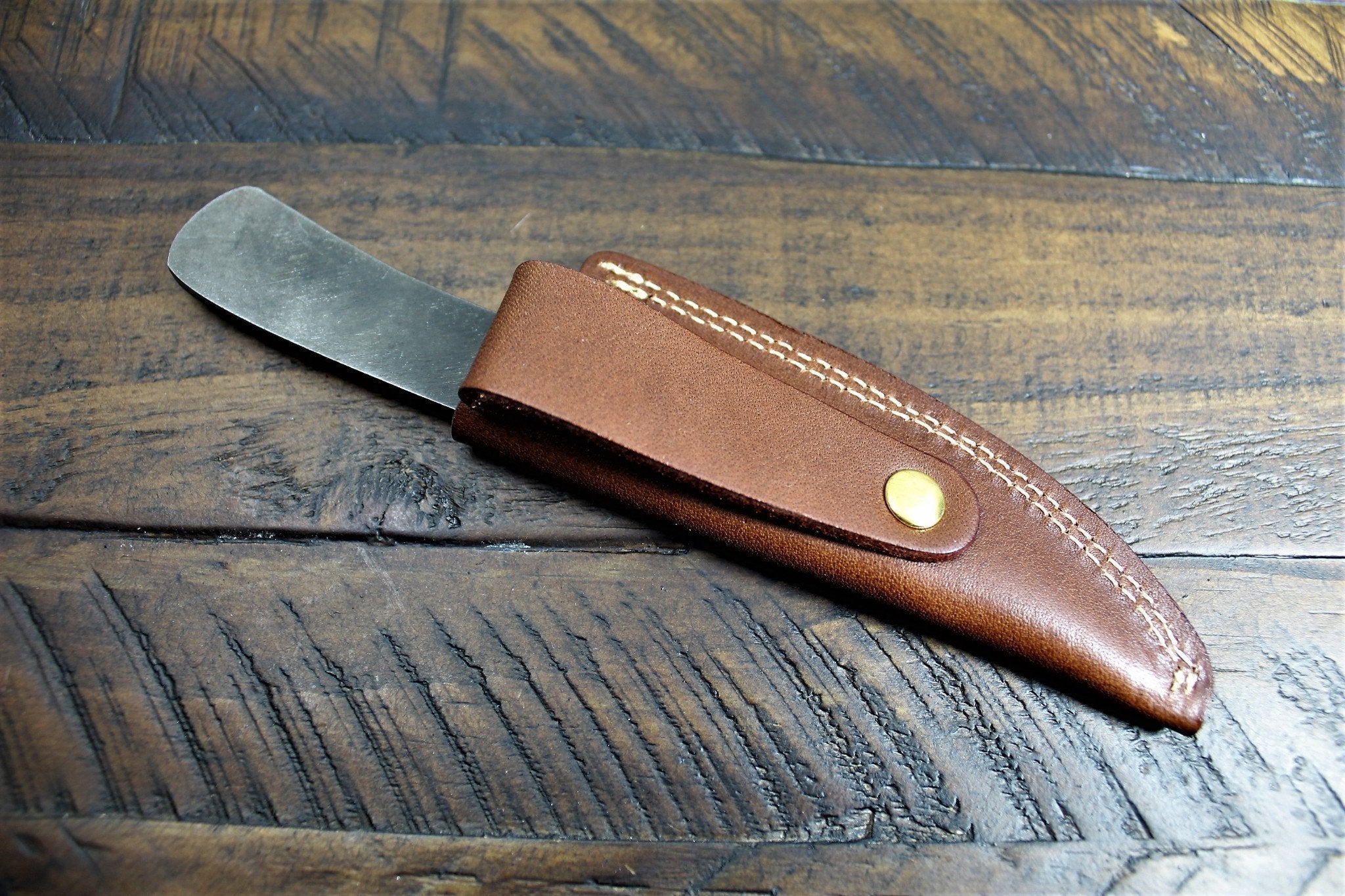 Knife - Sakai Takayuki Outdoor 80mm Knife Aoniko Blue Steel #2 With Leather Saya - Kotengu