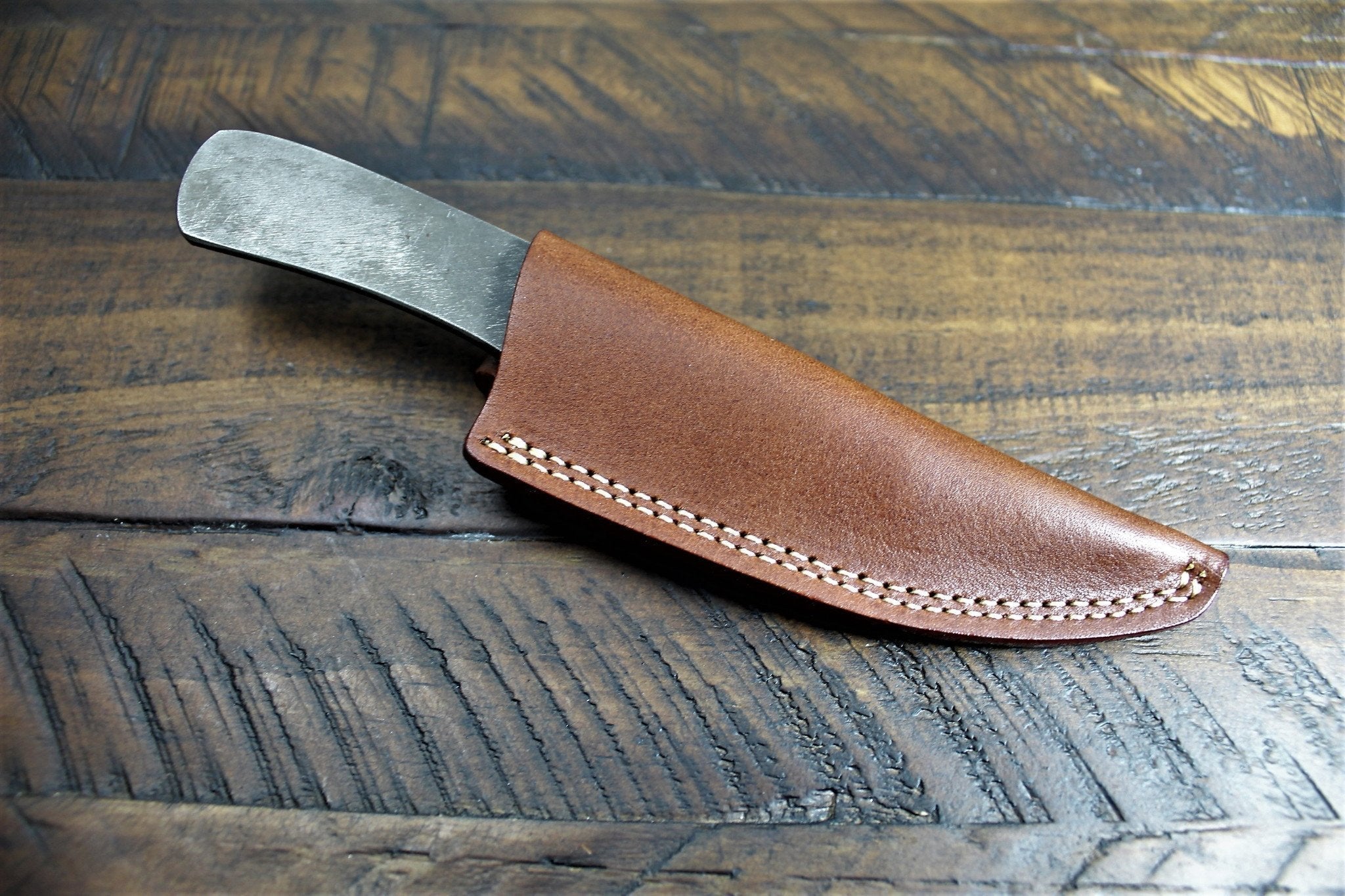 Knife - Sakai Takayuki Outdoor 80mm Knife Aoniko Blue Steel #2 With Leather Saya - Kotengu