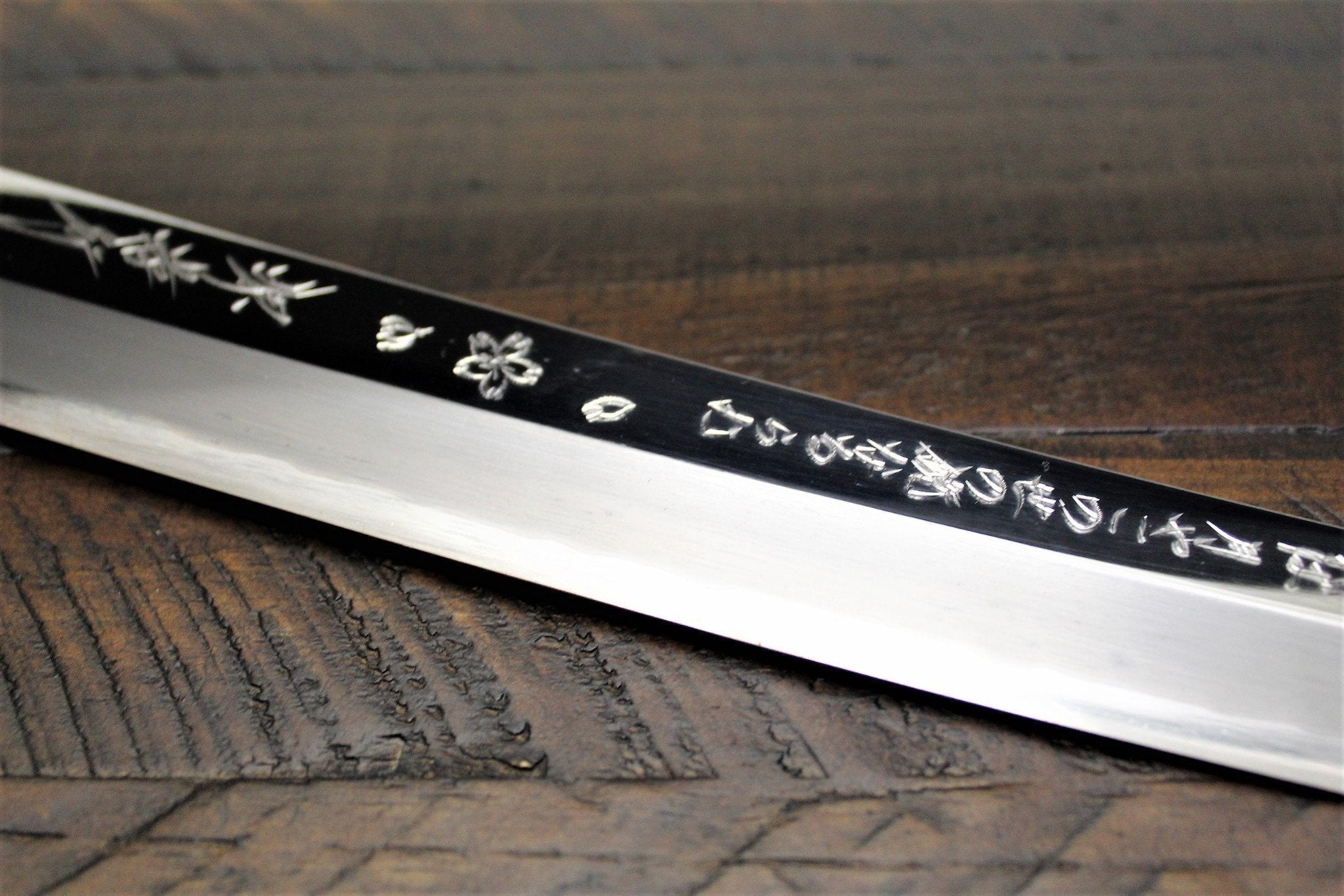 Knife - Sakai Takayuki Rinka Ginsan Silver #3 Sakimaru-Takohiki 390mm (15.4") With Decorative Handle And Saya - Cherry Blossom Engraving - Slicer