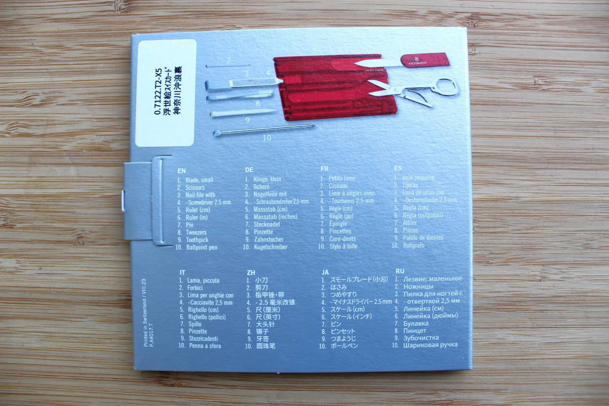 Victorinox Swiss Card Classic featuring Katsushika Hokusai's Red Fuji Ukiyo-e print on an ultra-slim 4mm wallet card chassis