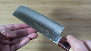 Sakai Takayuki Japanese Knife Set Damascus 33 Layer with Japanese Handle Kengata Santoku Knife 160mm (6.3")  Nakiri Knife 160mm (6.3")