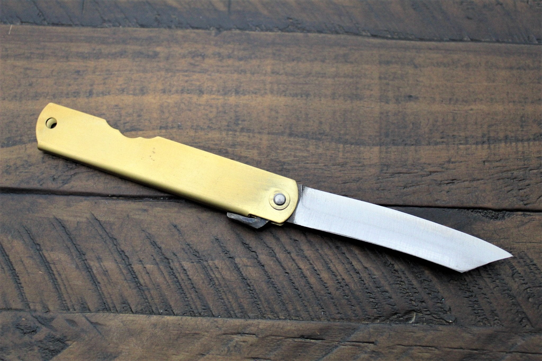 Japanese Brass Folding Pocket Knife Blade Aoniko Higonokami (Blue Steel #2) Nagao Kanekoma by Hasu-Seizo