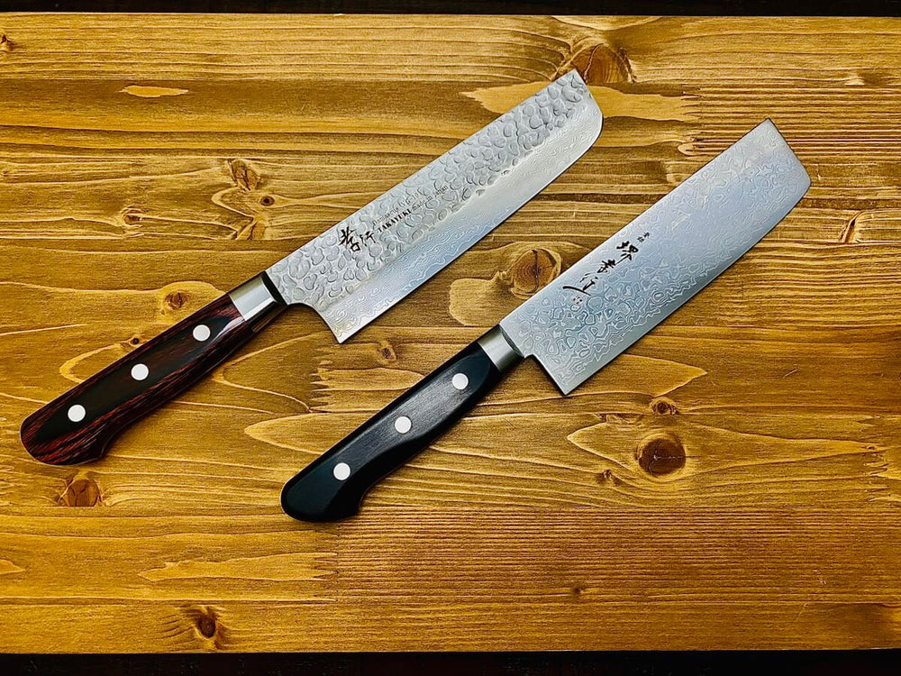Japanese Knife Comparison 33 Layer Nakiri vs 45 Layer Mirror Nakiri