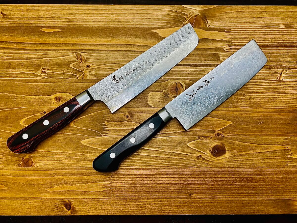 Japanese Knife Comparison 33 Layer Nakiri vs 45 Layer Mirror Nakiri
