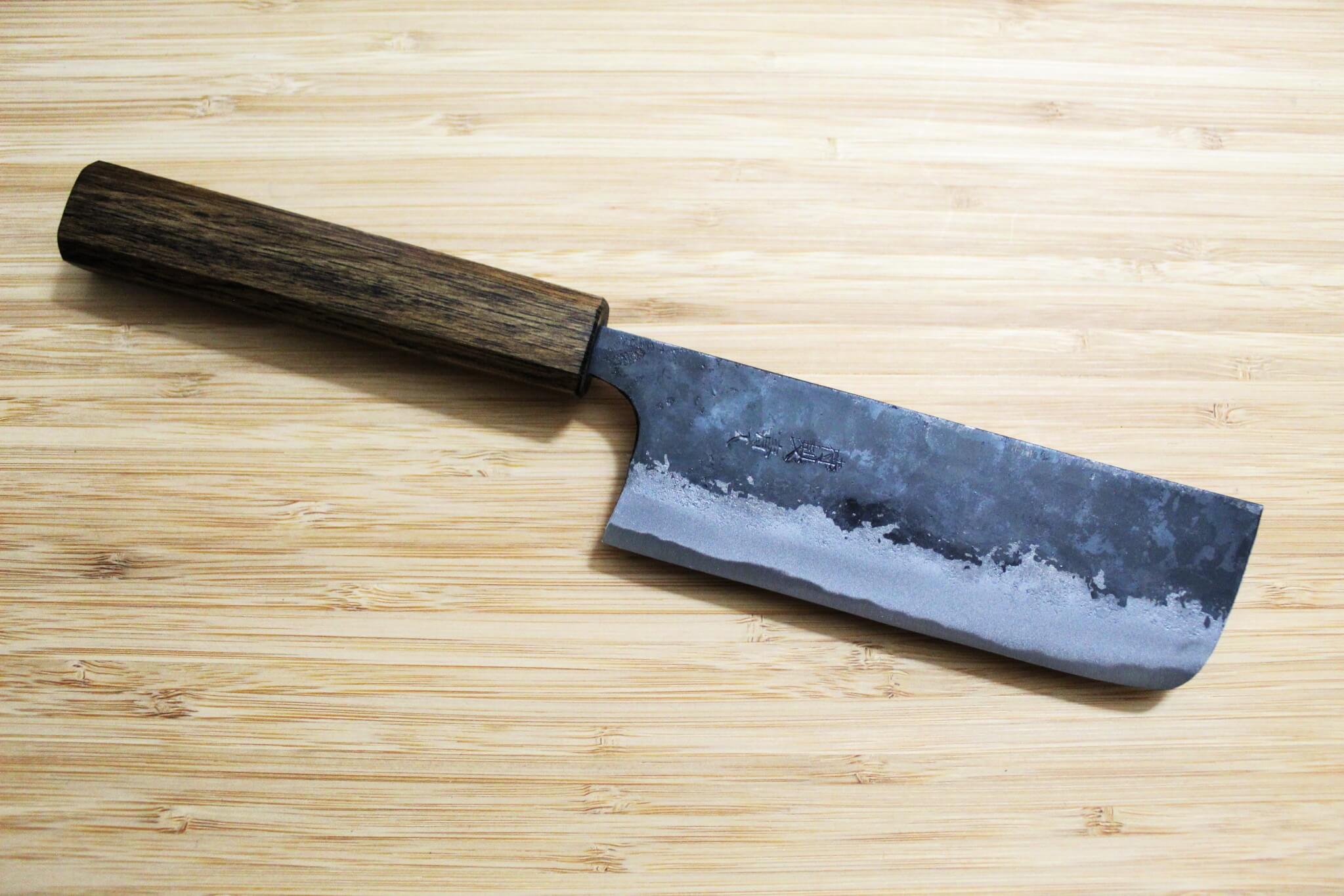 OUL Kurouchi Aoniko / Blue Steel #2 Small Nakiri Knife 120 mm / 4.7" Black Oak Handle