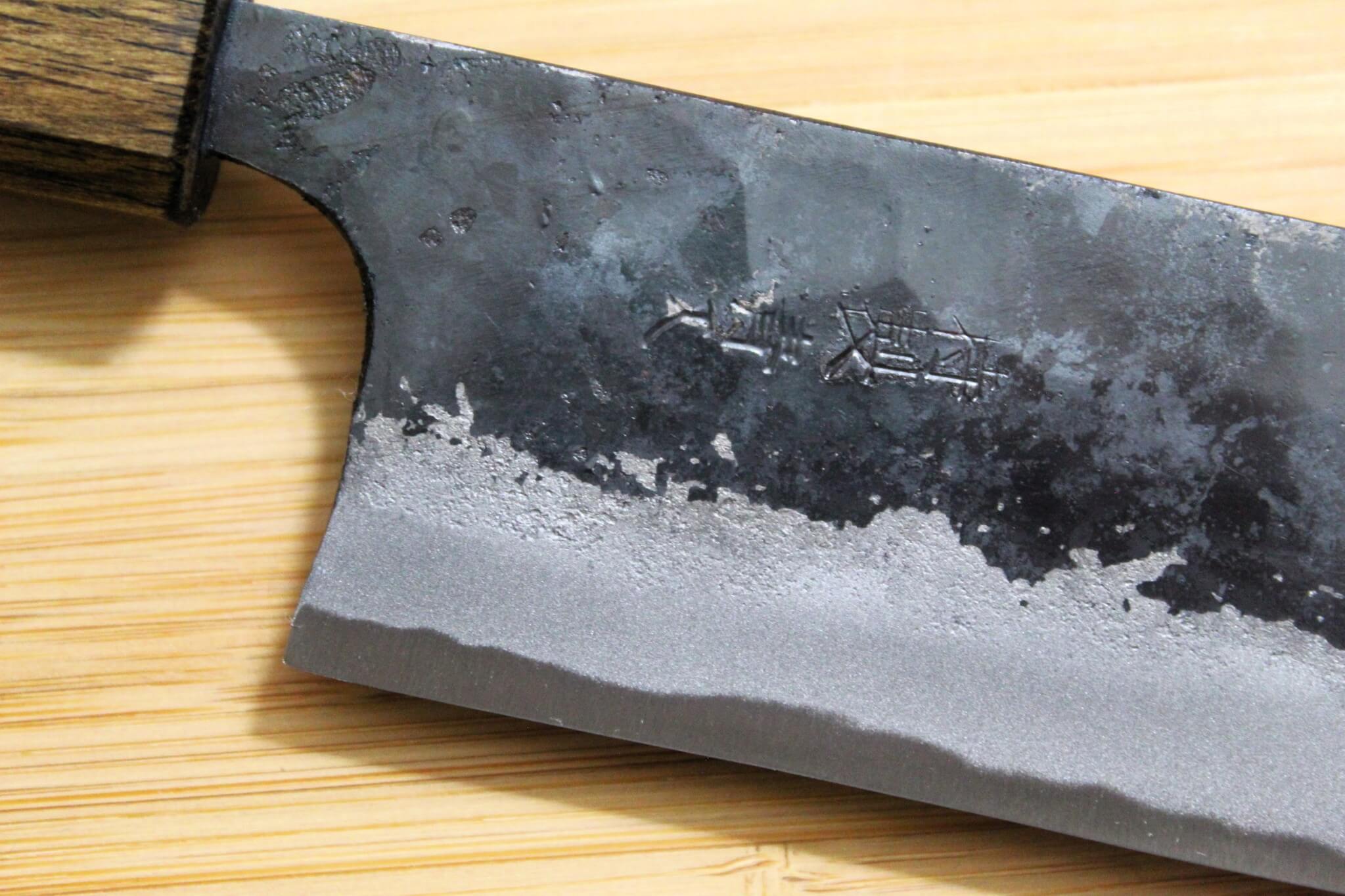 OUL Kurouchi Aoniko / Blue Steel #2 Small Nakiri Knife 120 mm / 4.7" Black Oak Handle