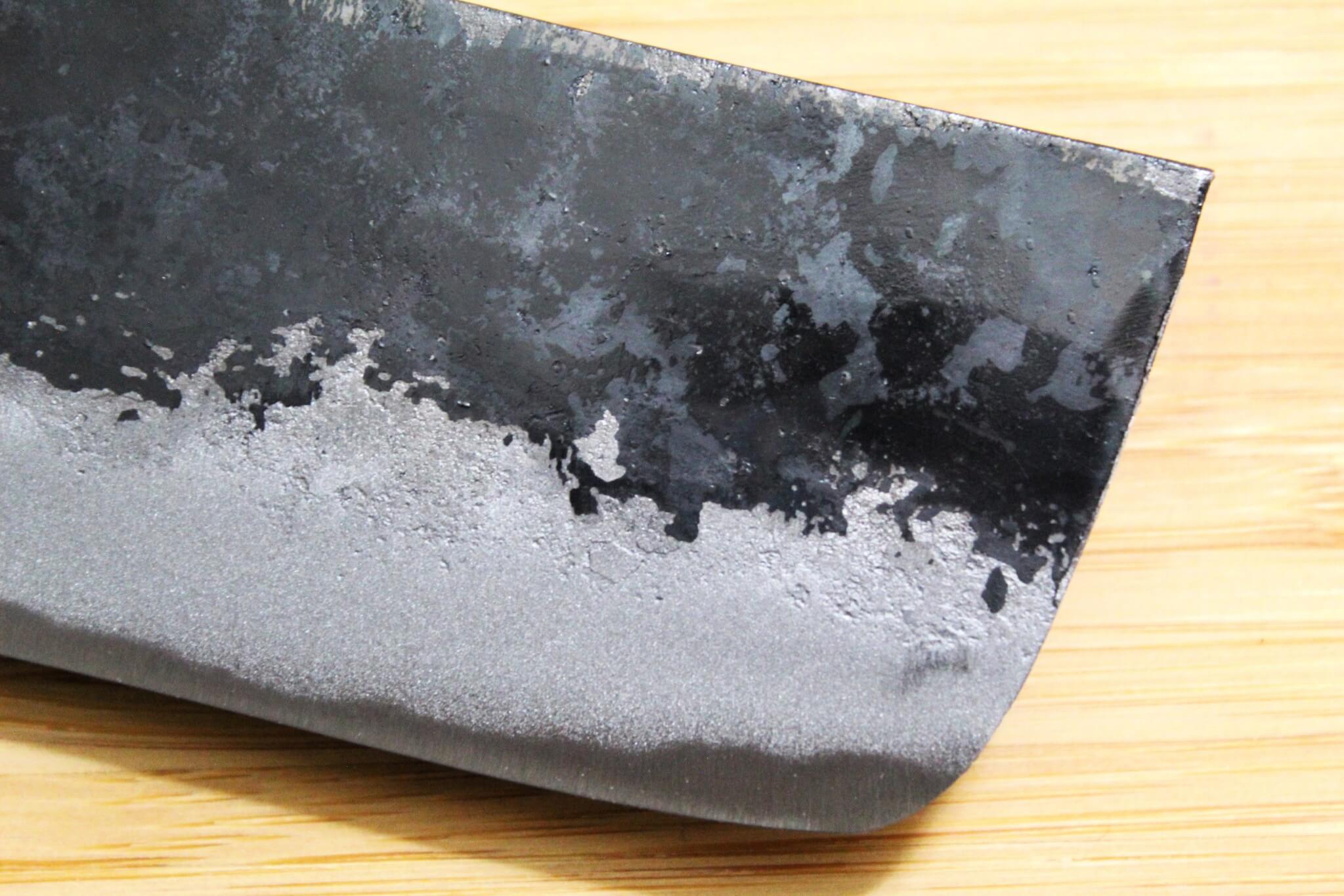 OUL Kurouchi Aoniko / Blue Steel #2 Small Nakiri Knife 120 mm / 4.7" Black Oak Handle