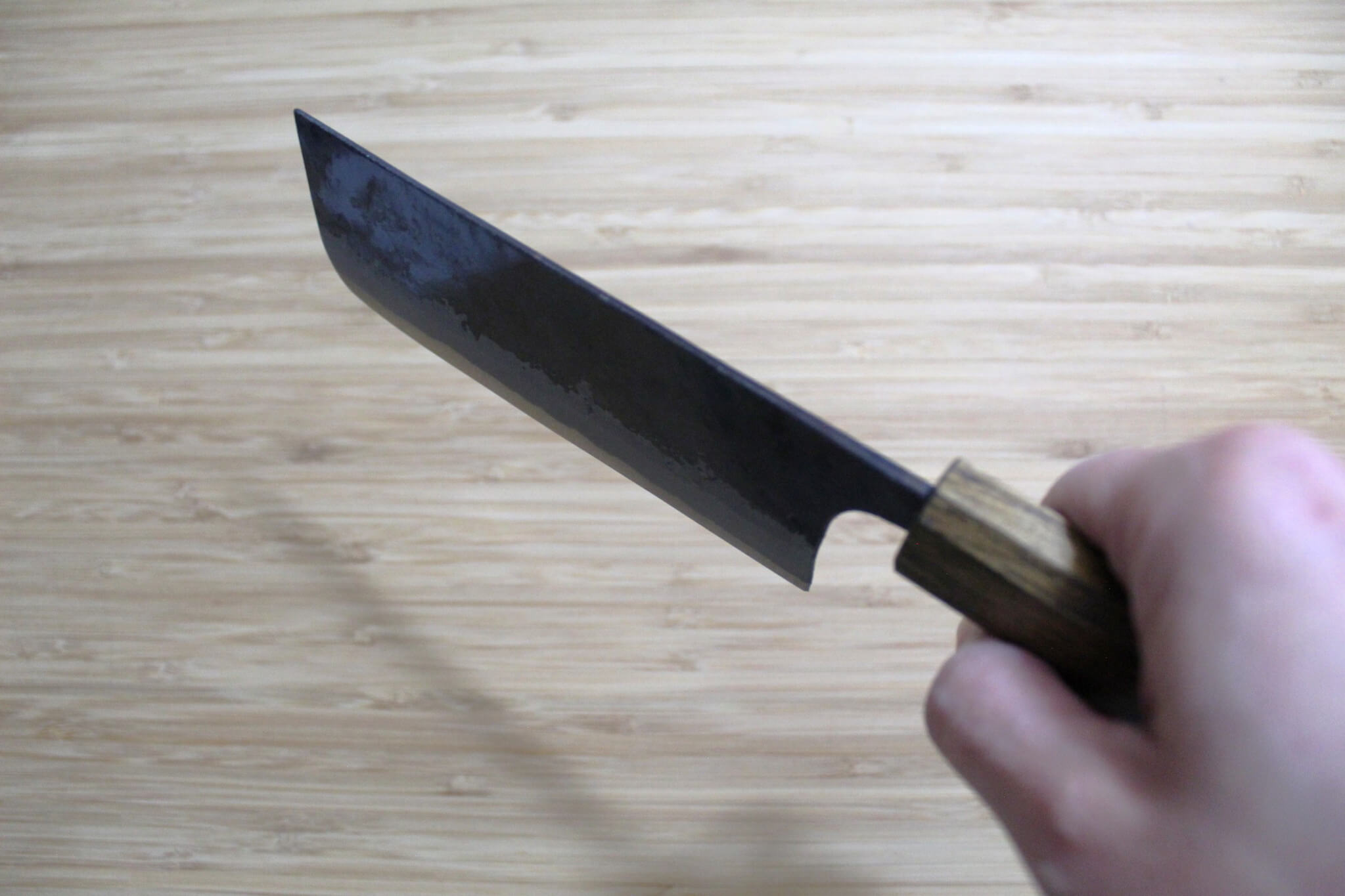 OUL Kurouchi Aoniko / Blue Steel #2 Small Nakiri Knife 120 mm / 4.7" Black Oak Handle