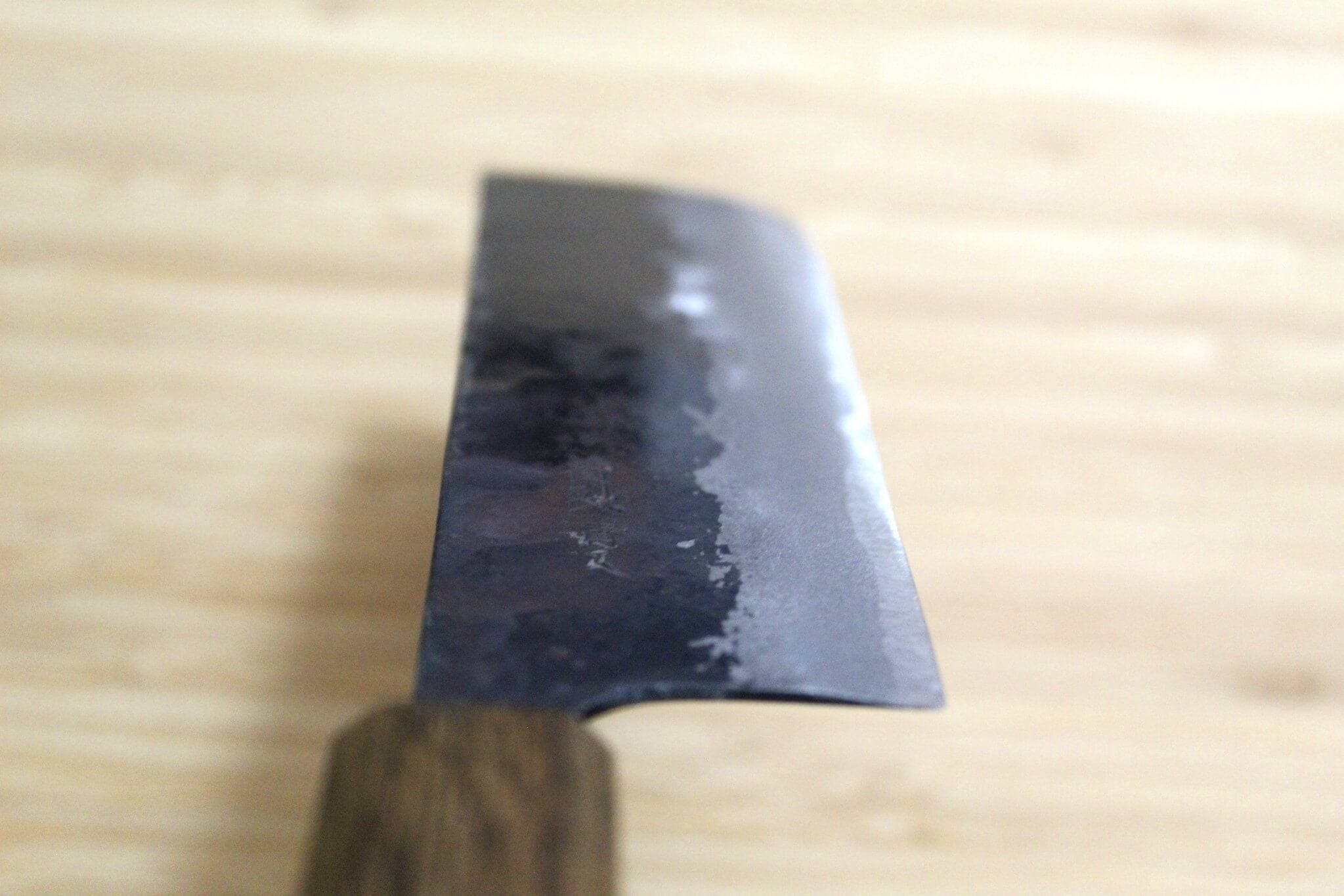 OUL Kurouchi Aoniko / Blue Steel #2 Small Nakiri Knife 120 mm / 4.7" Black Oak Handle